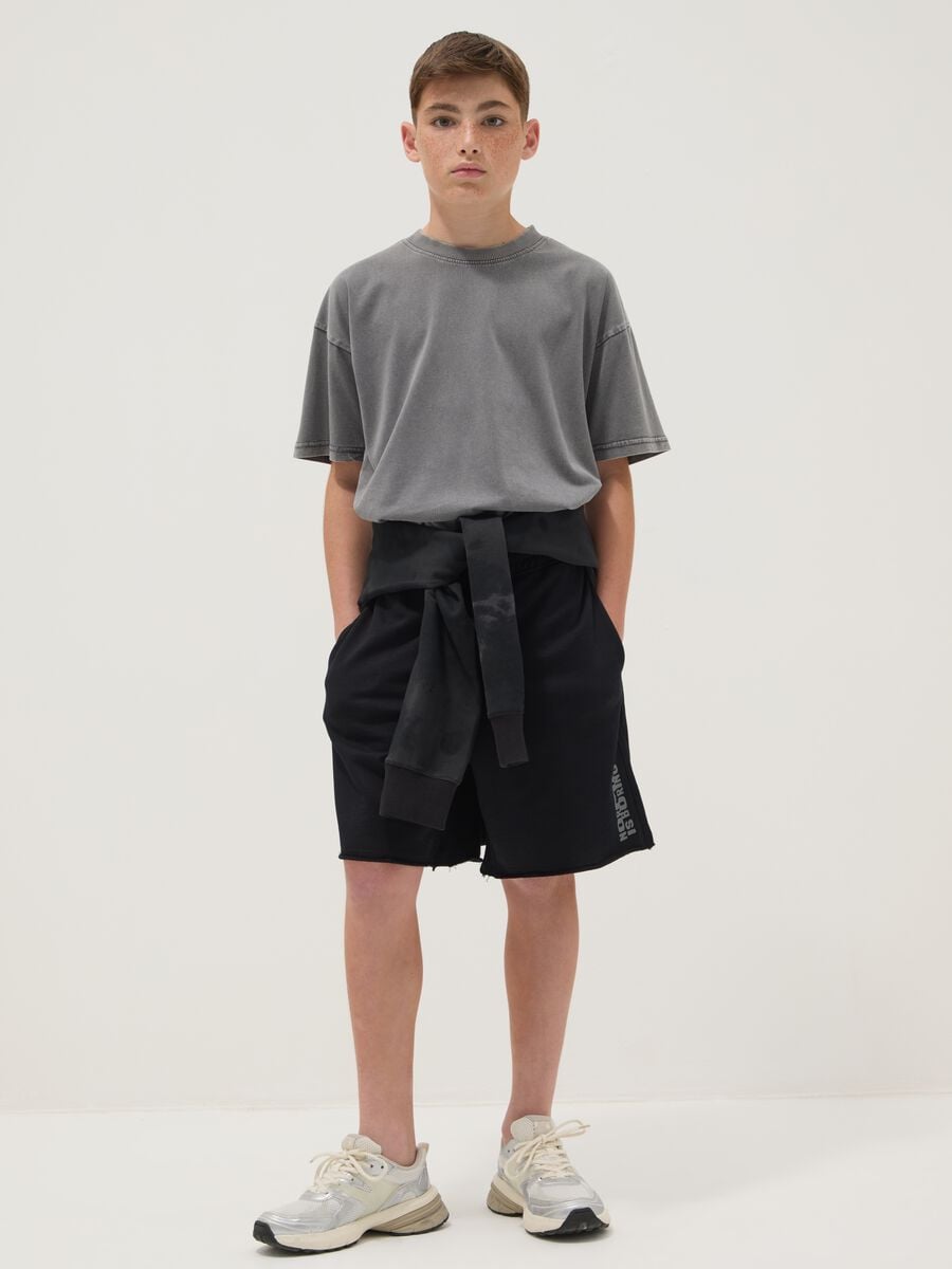 Boys' oversized fit pure cotton black shorts_0