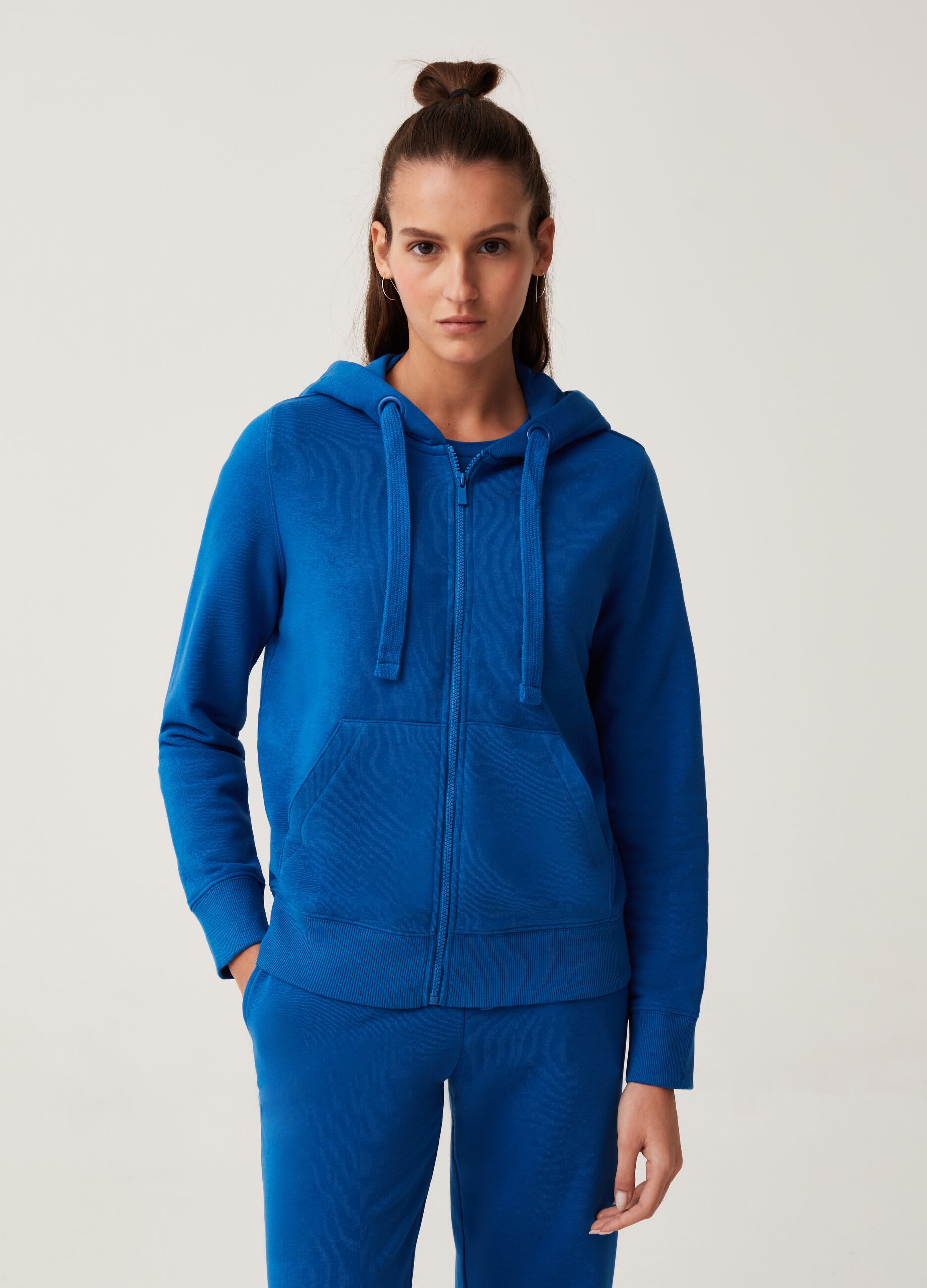 Woman's Cornflower Blue Fitness full-zip fleece sweatshirt with hood