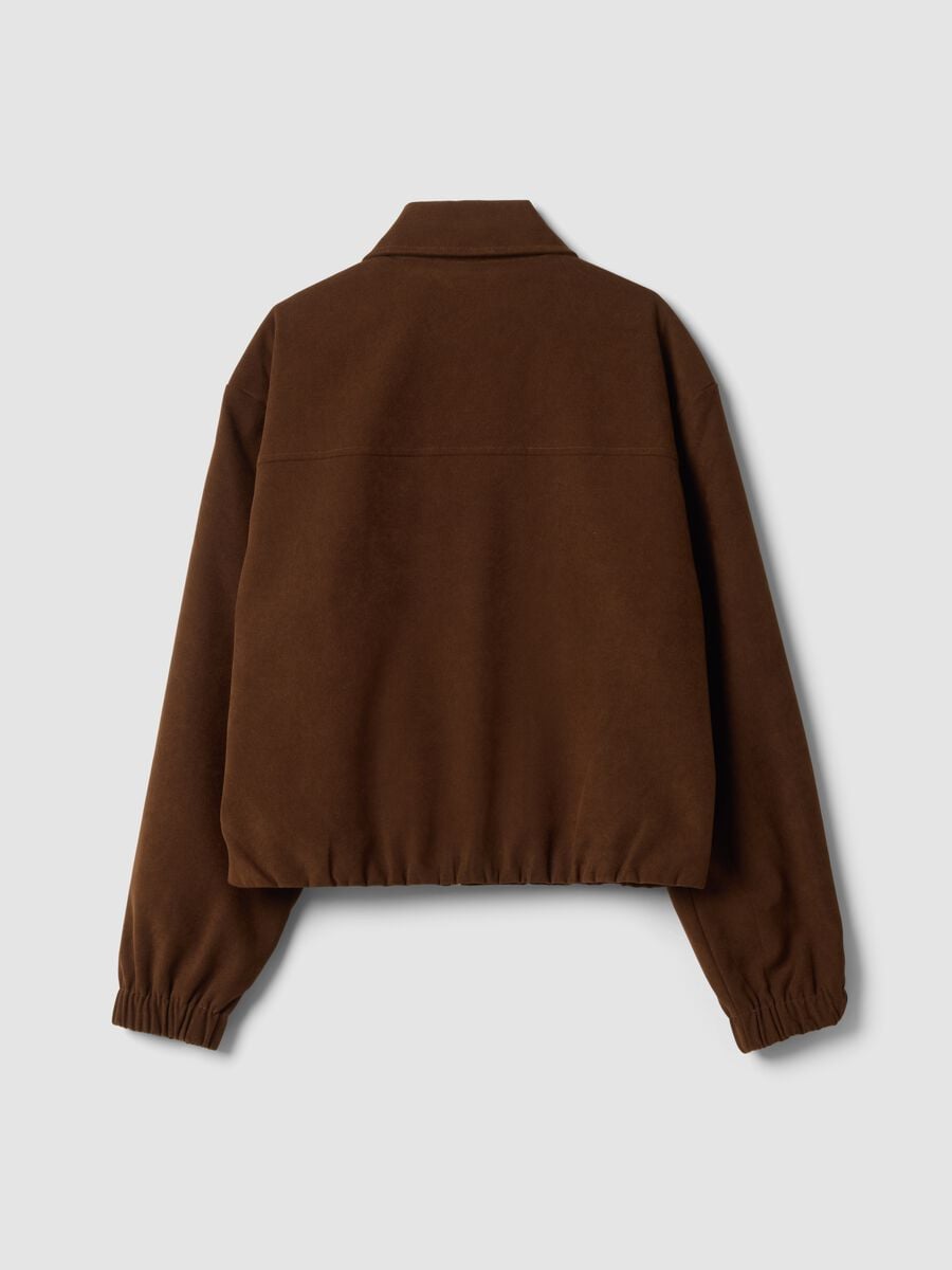 Brown stretch-fabric blazer with zip, oversized fit_2