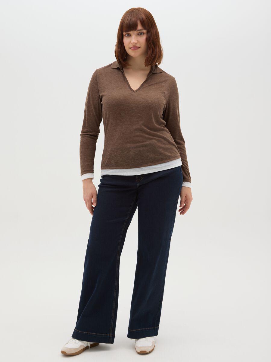 Brown regular fit V-neck sweater_1