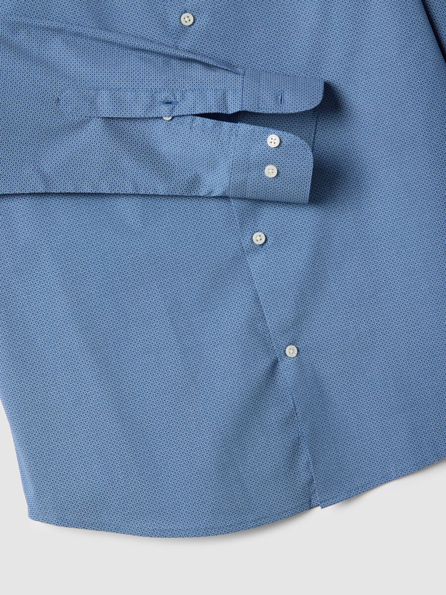 Blue shirt with micro-checks in stretch cotton regular fit_5