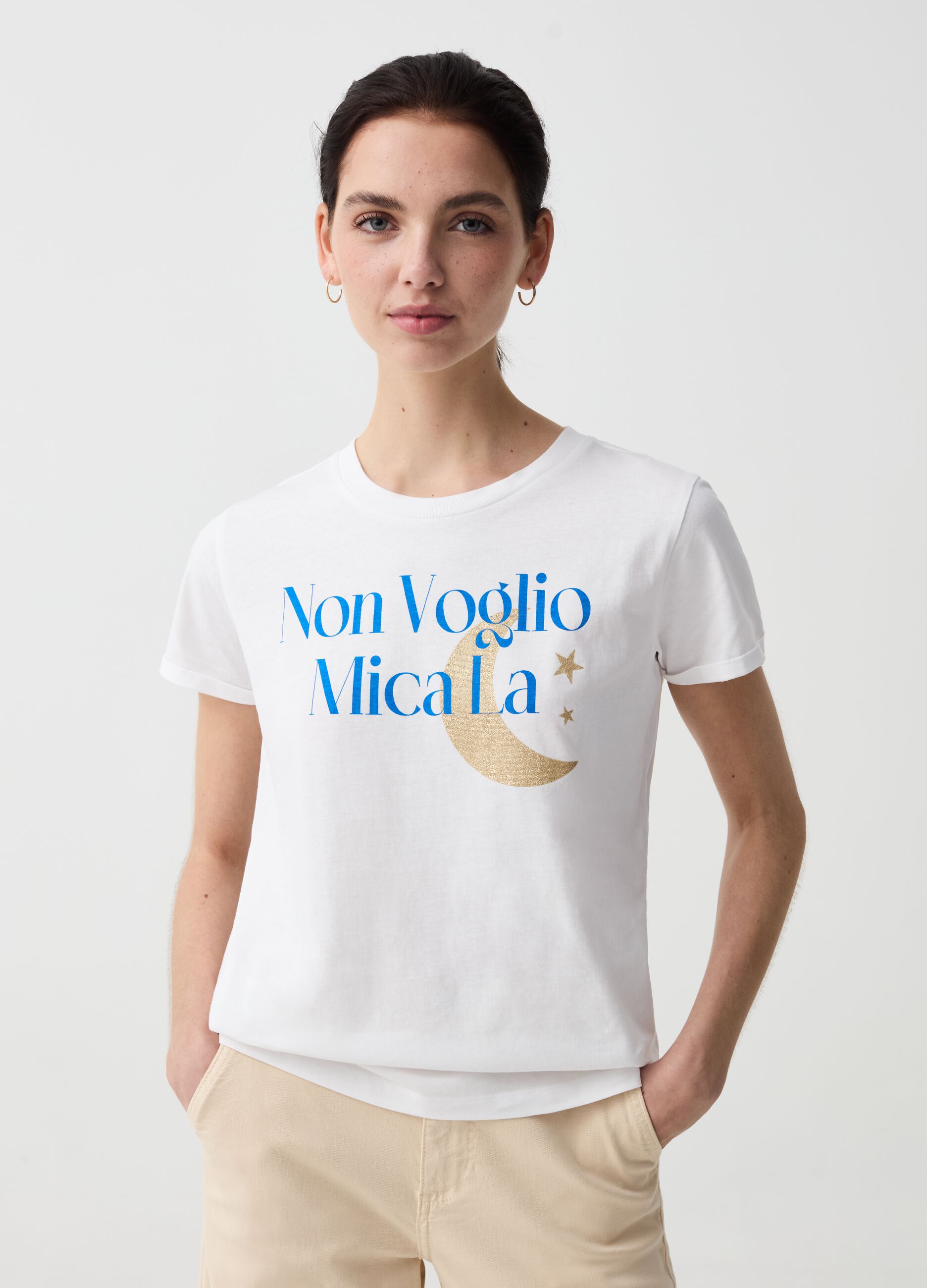 T-shirt with glitter lettering print and moon
