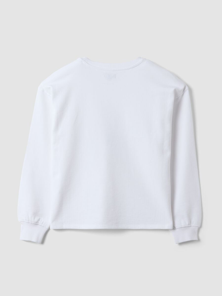 White 100% cotton sweatshirt with ribbed neck and print for girls_2