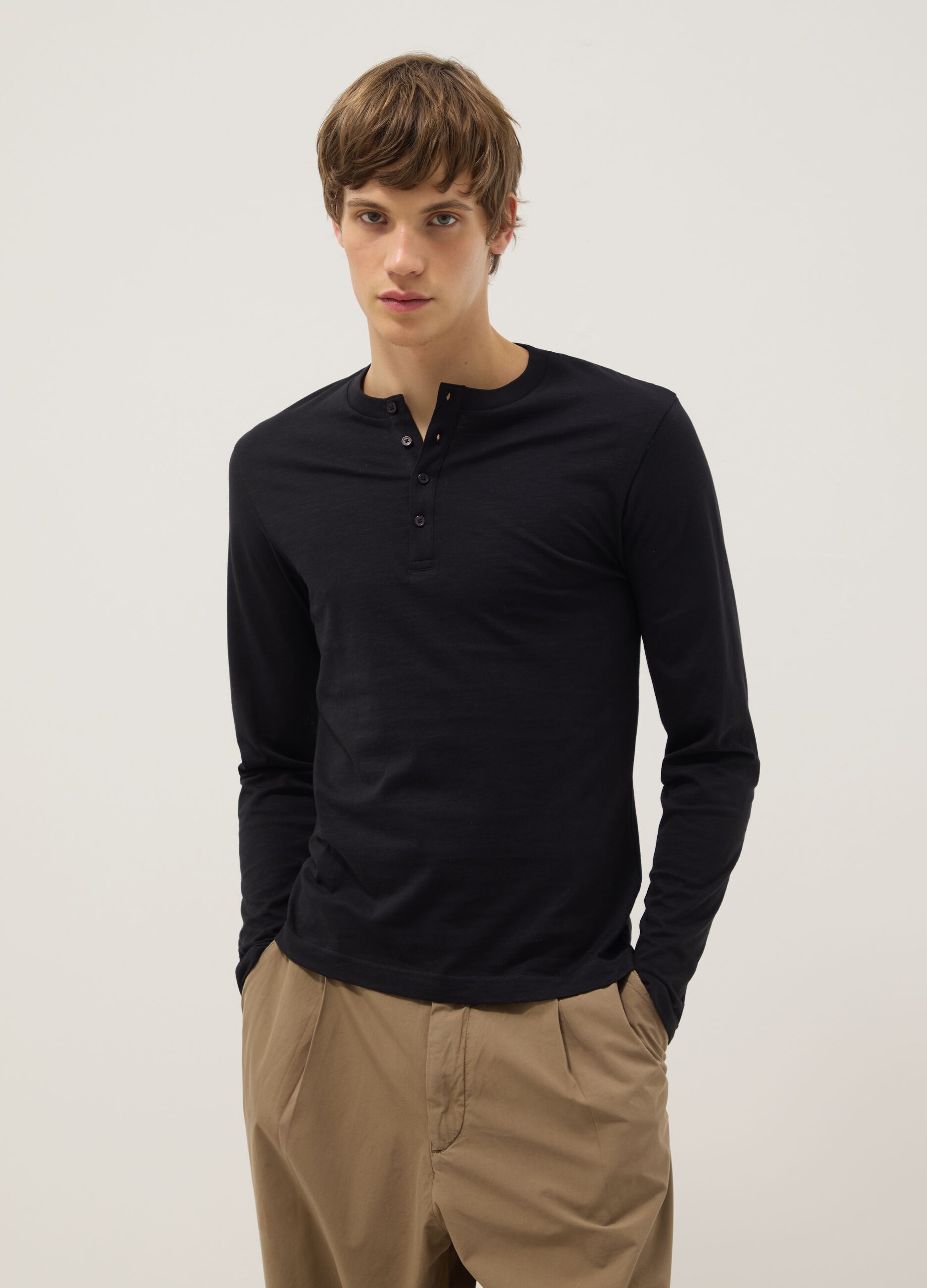 Black pure cotton regular fit top with buttons