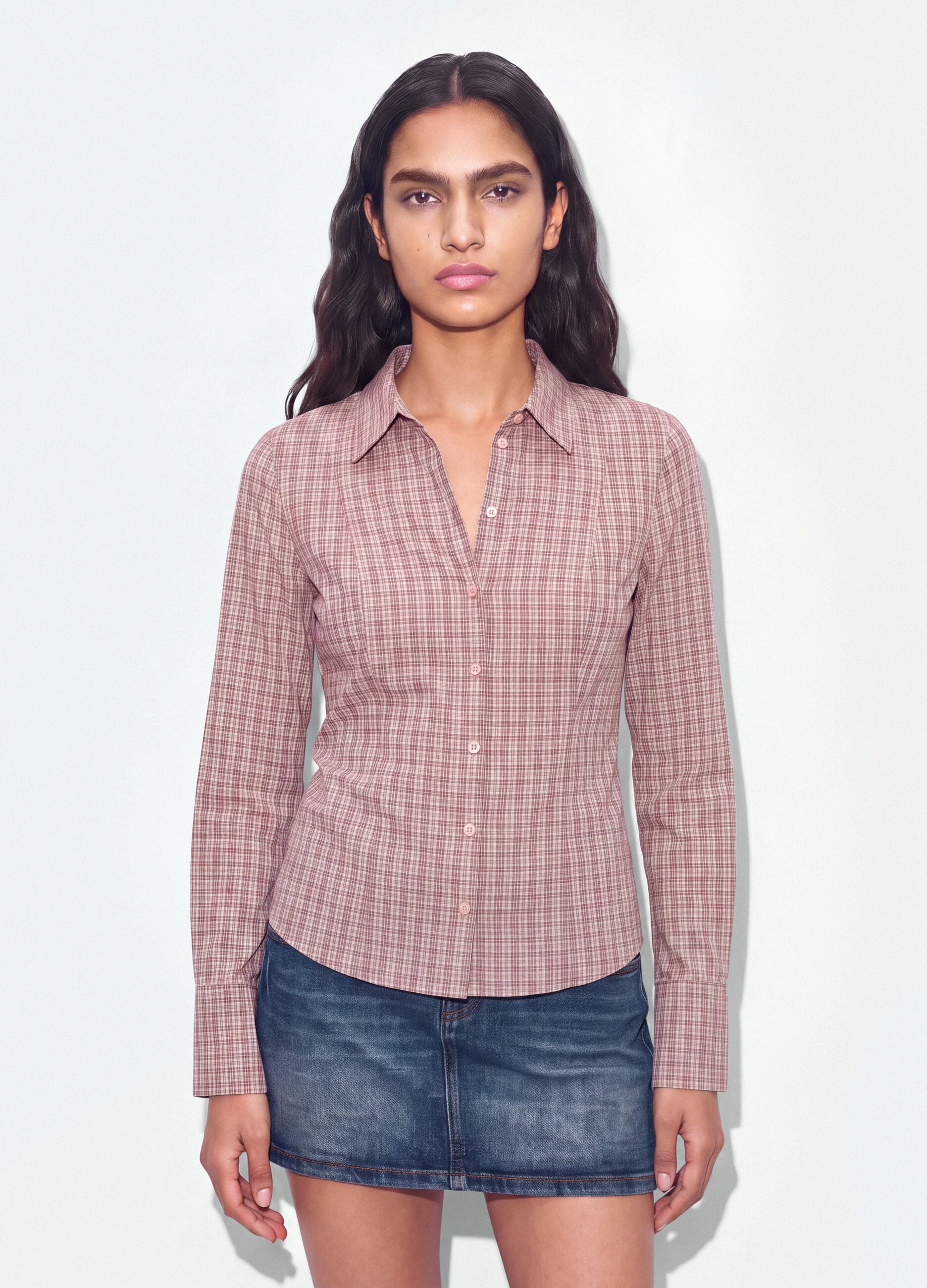 Pink checked slim-fit pure cotton poplin shirt