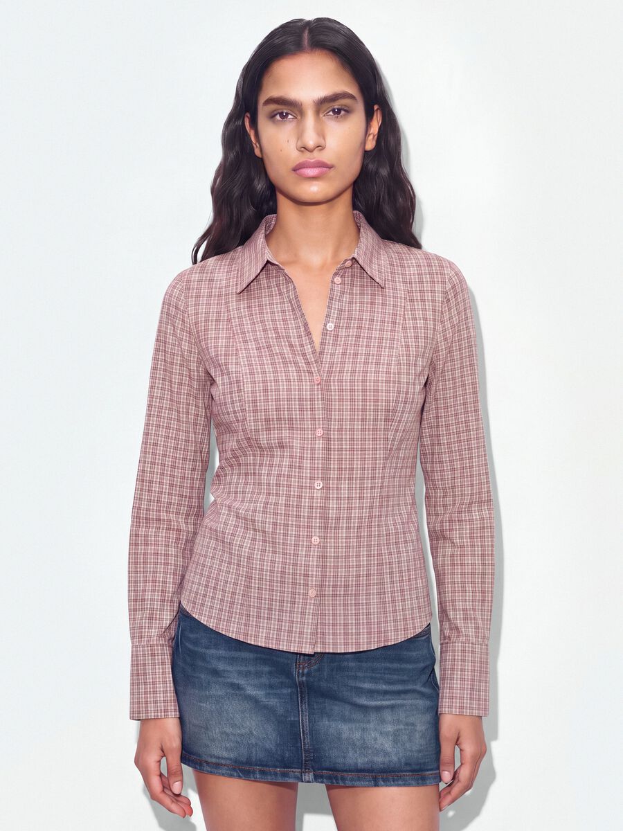 Pink checked slim-fit pure cotton poplin shirt_0
