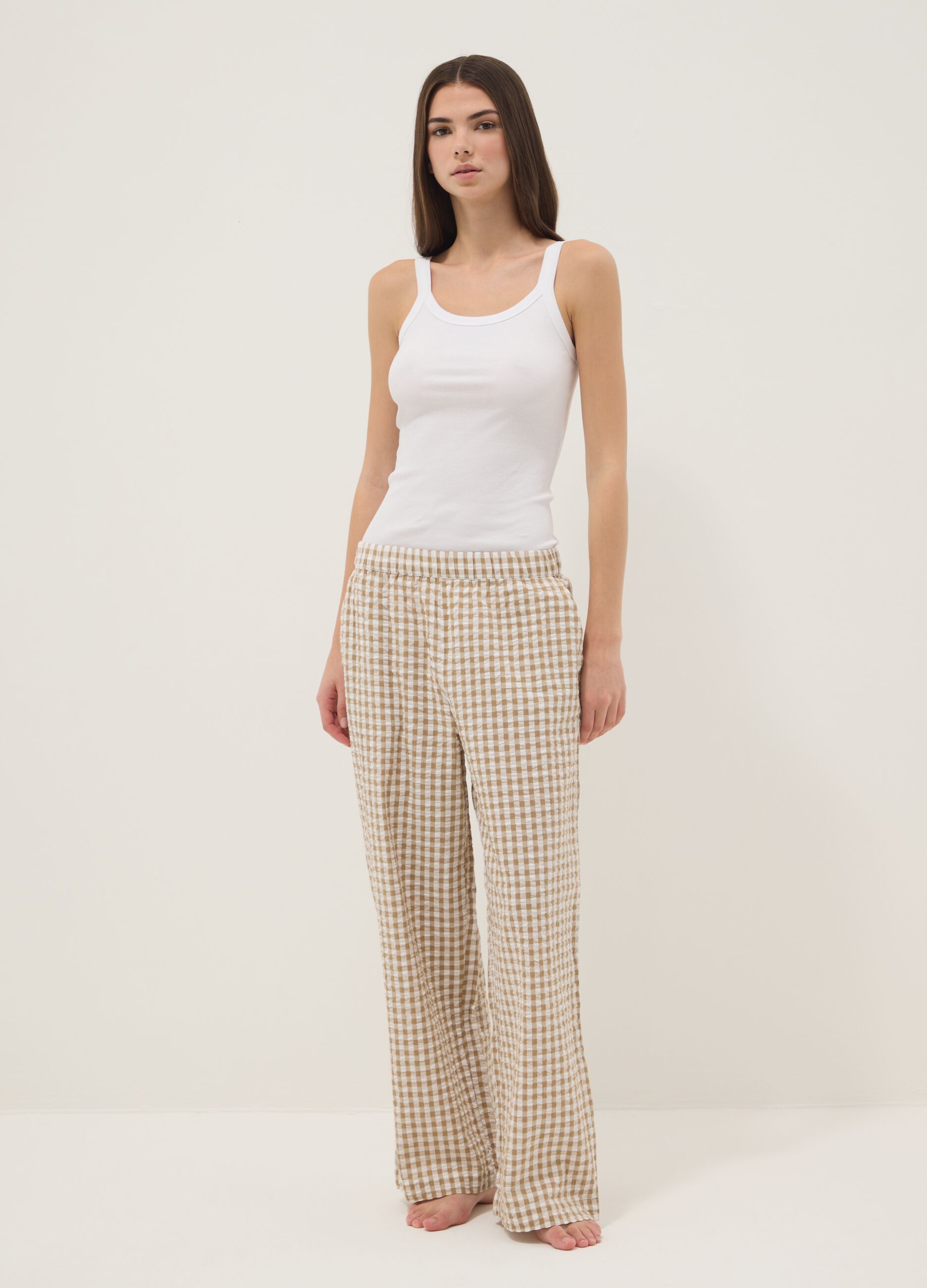 Multicolour check pure cotton pyjama trousers regular fit