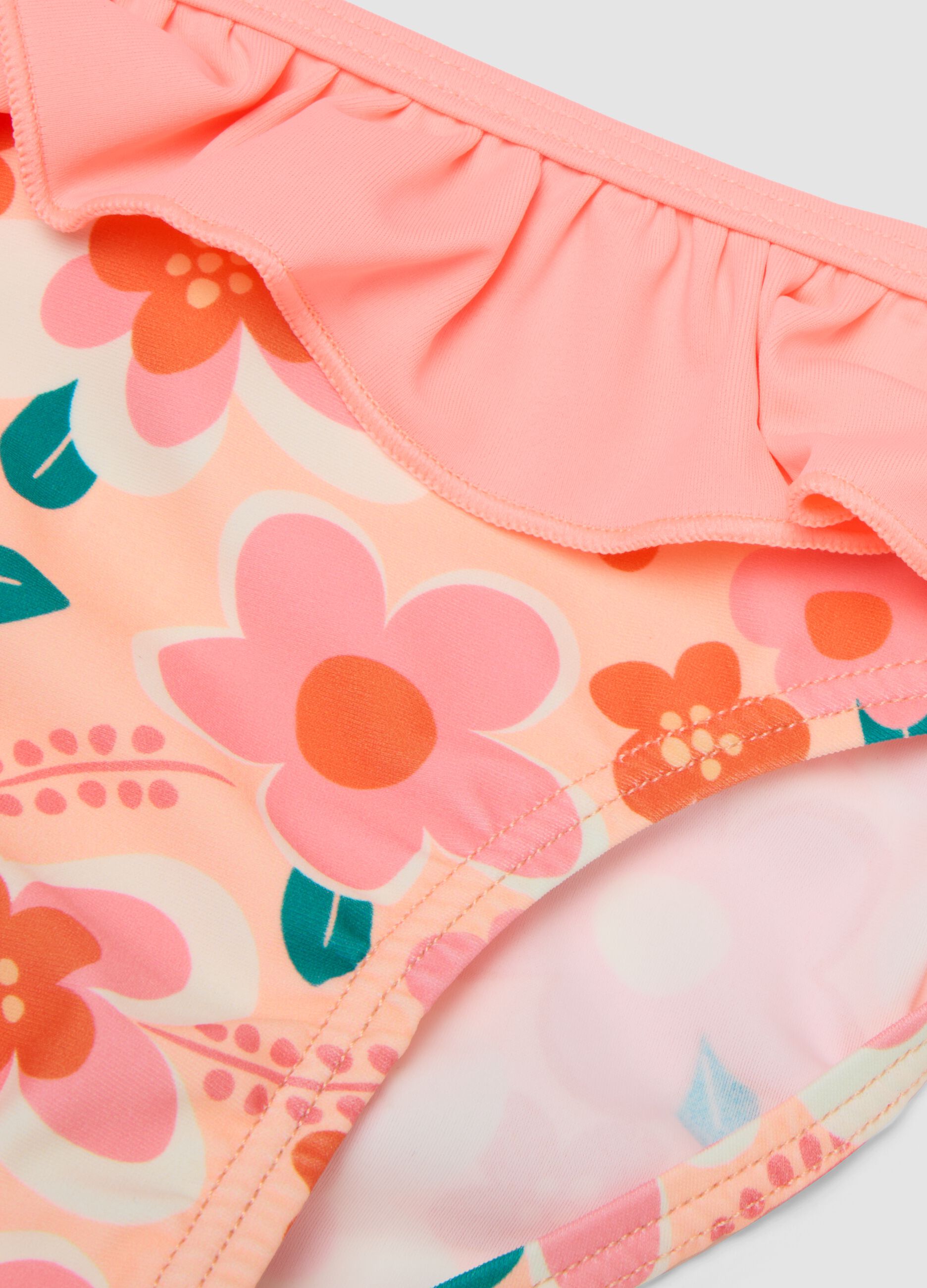 Biqu&iacute;ni floral multicolor para beb&eacute; menina em tecido el&aacute;stico