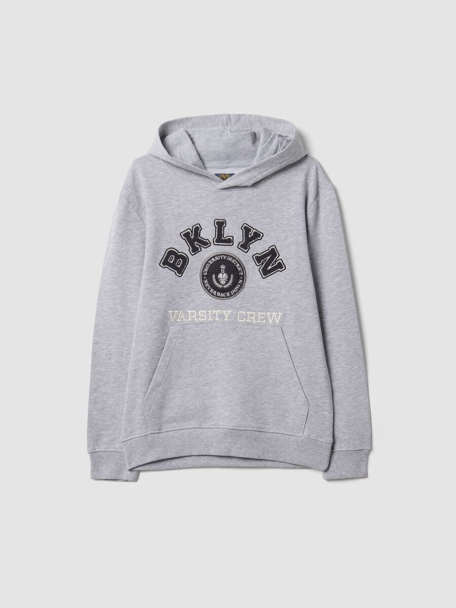 Grey cotton-viscose blend hoodie, relaxed fit, for boys_0