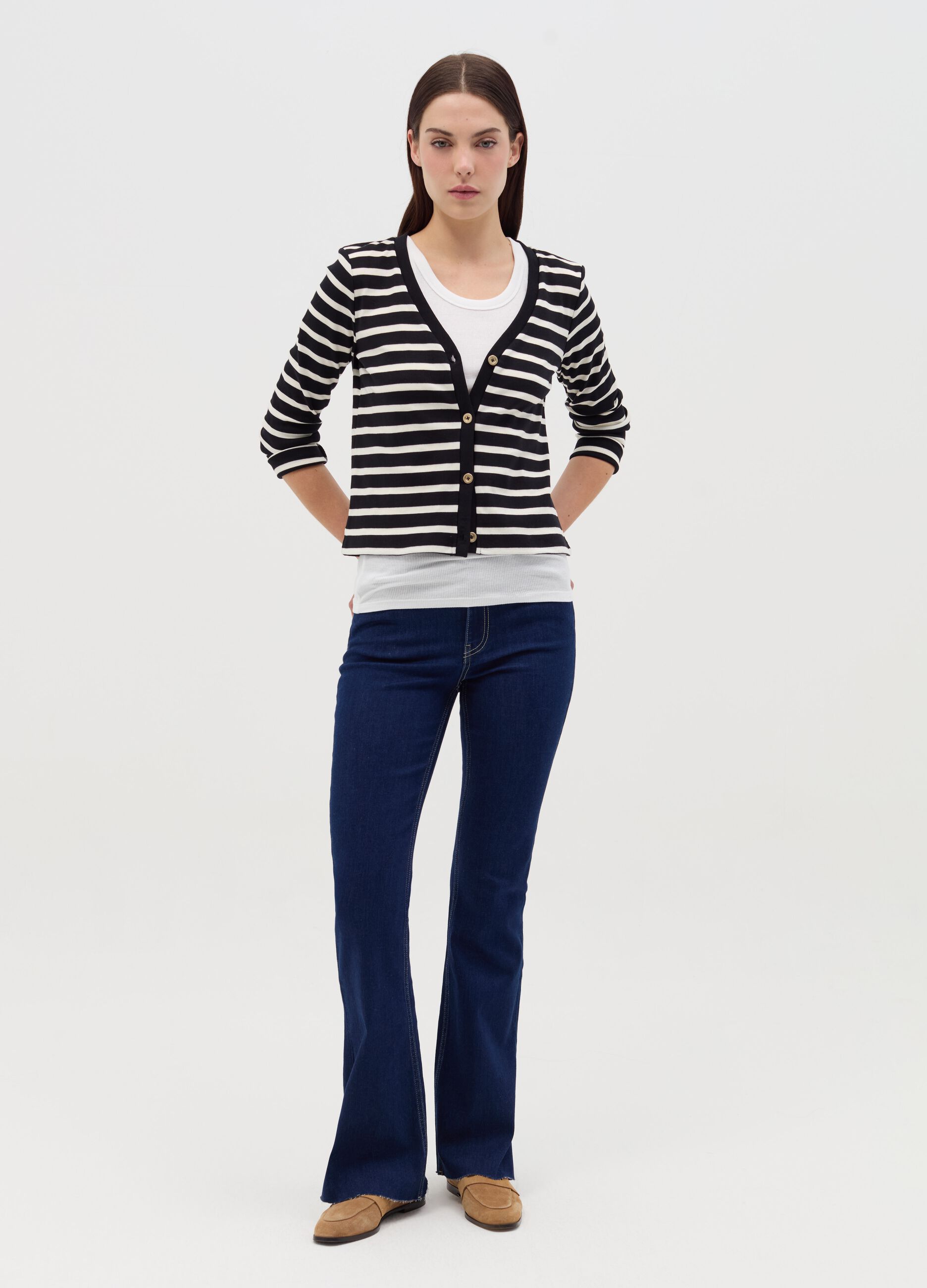 Striped cardigan with V neck