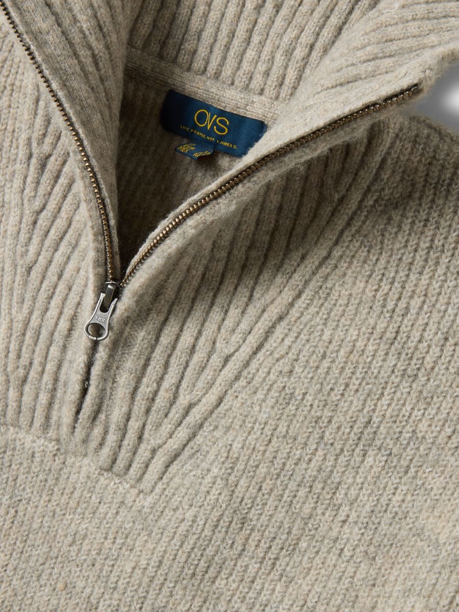 Beiger Half-Zip-Pullover aus elastischer Wolle in Regular Fit_1