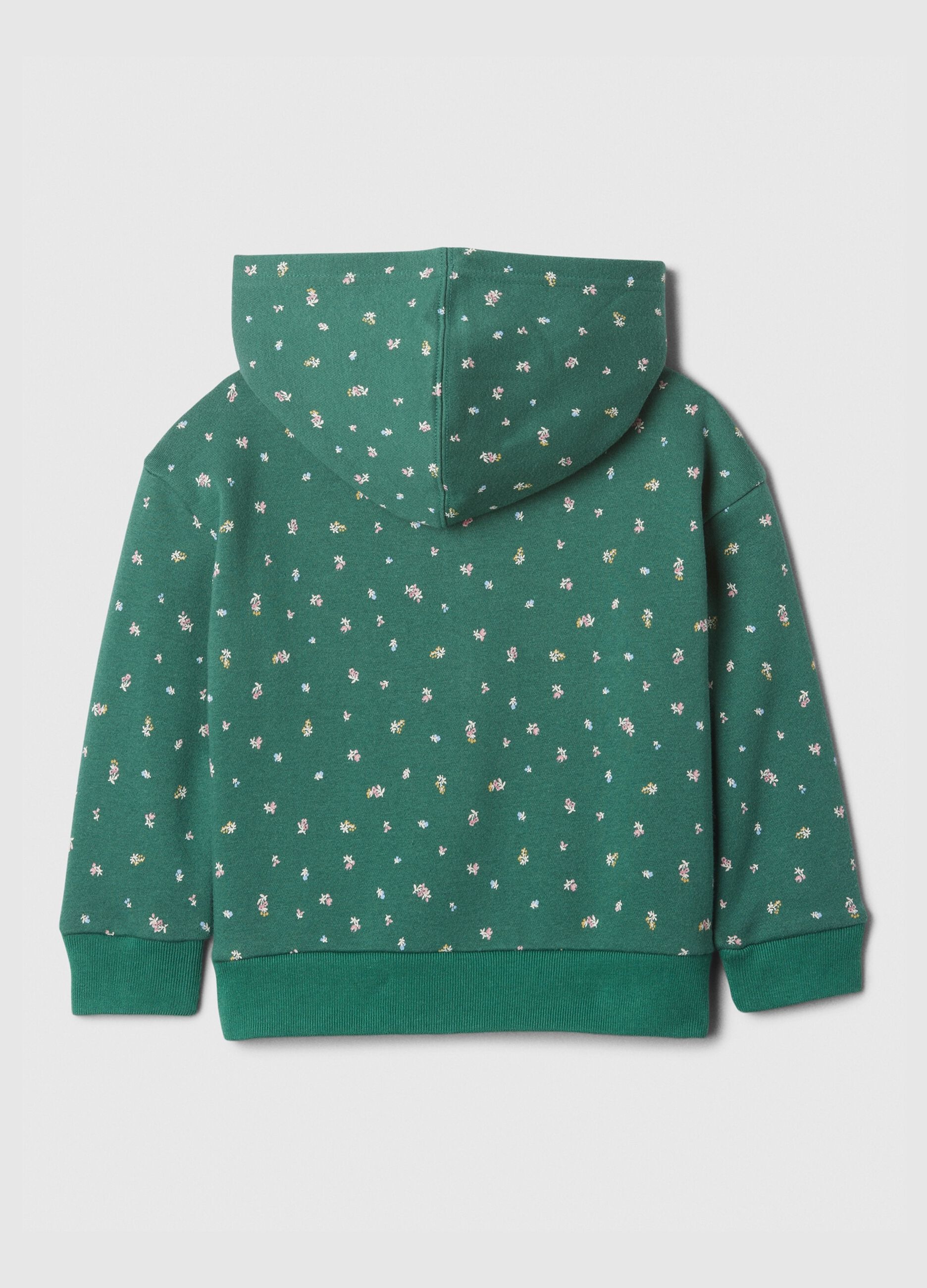 Full-zip floral hoodie with embroidered logo