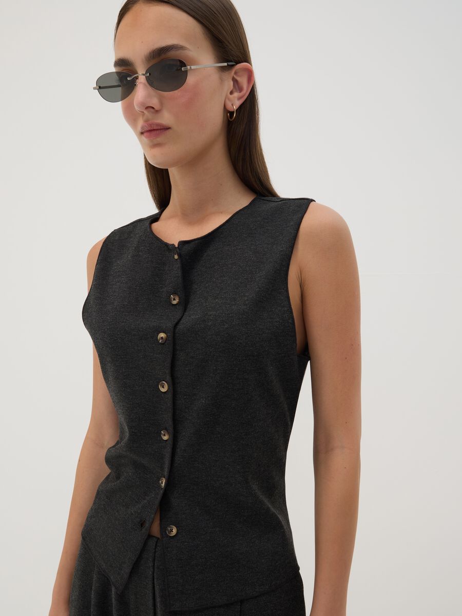 Black Milano stitch waistcoat in stretch viscose, regular fit_1