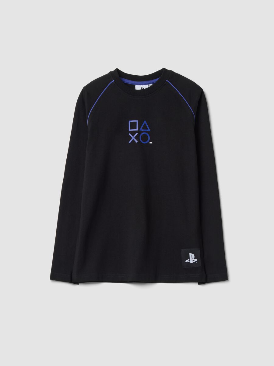 Black pure cotton PlayStation-themed T-shirt, relaxed fit_0