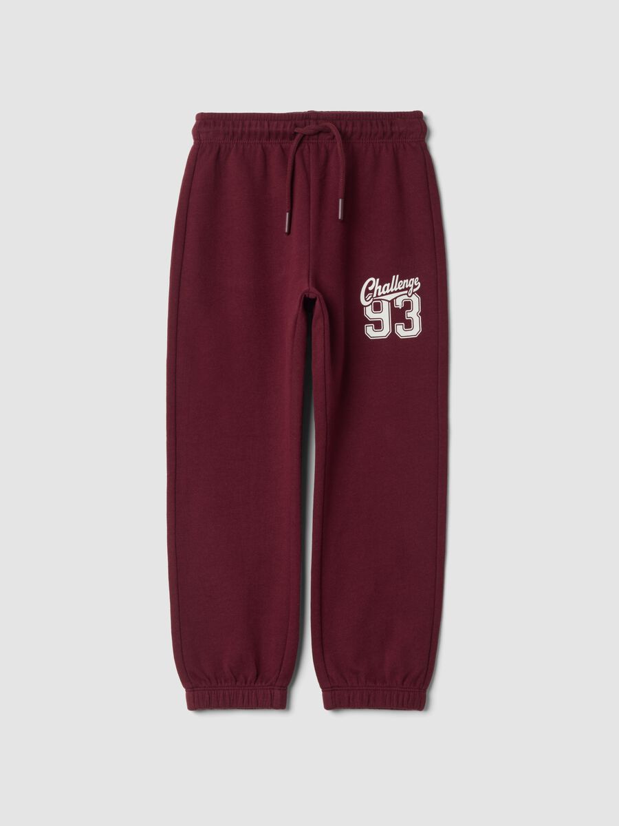 Pantaloni jogger rossi in puro cotone con stampa_0