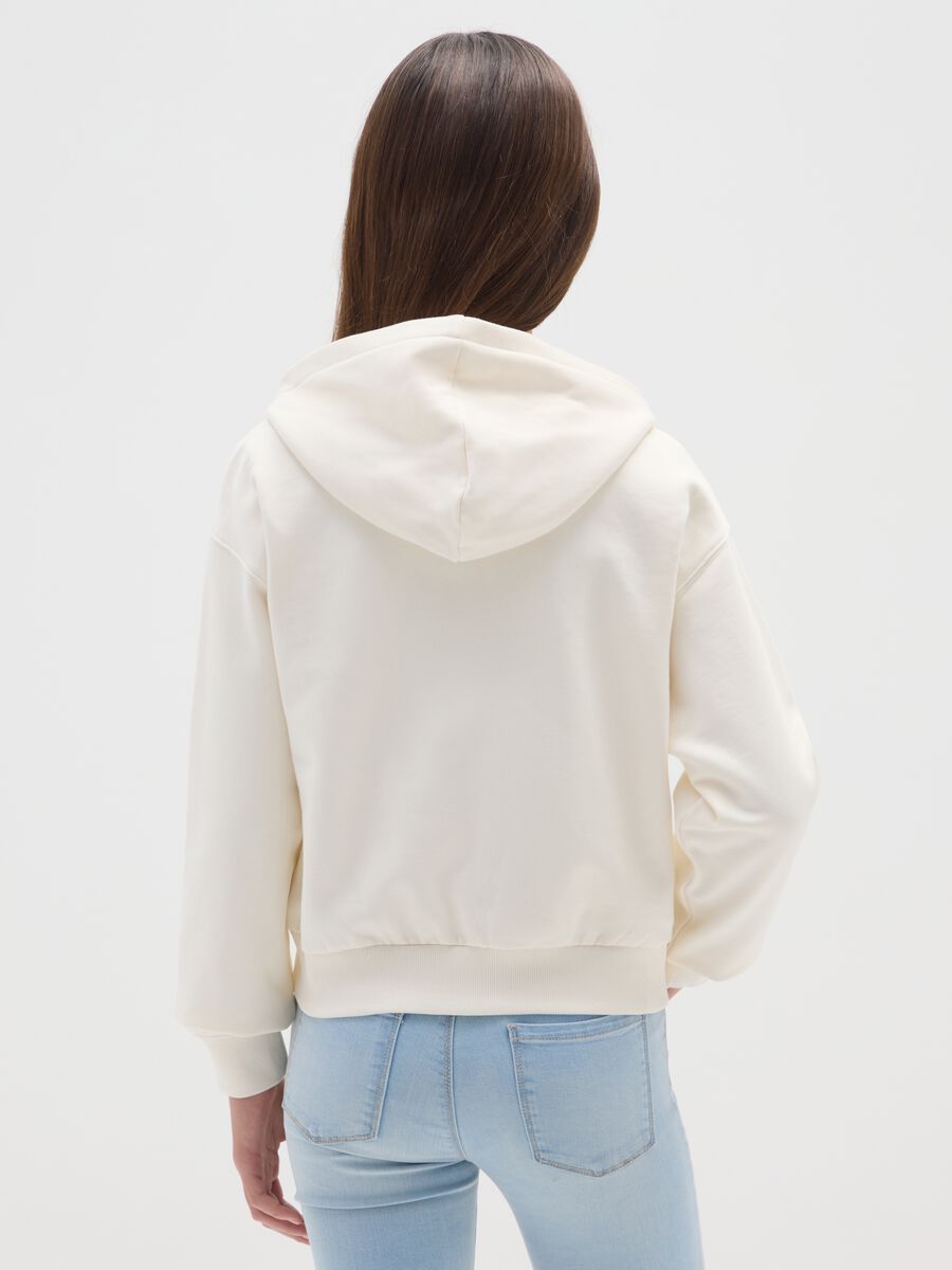 Girls' white hoodie in pure cotton regular fit with hood and zip_1