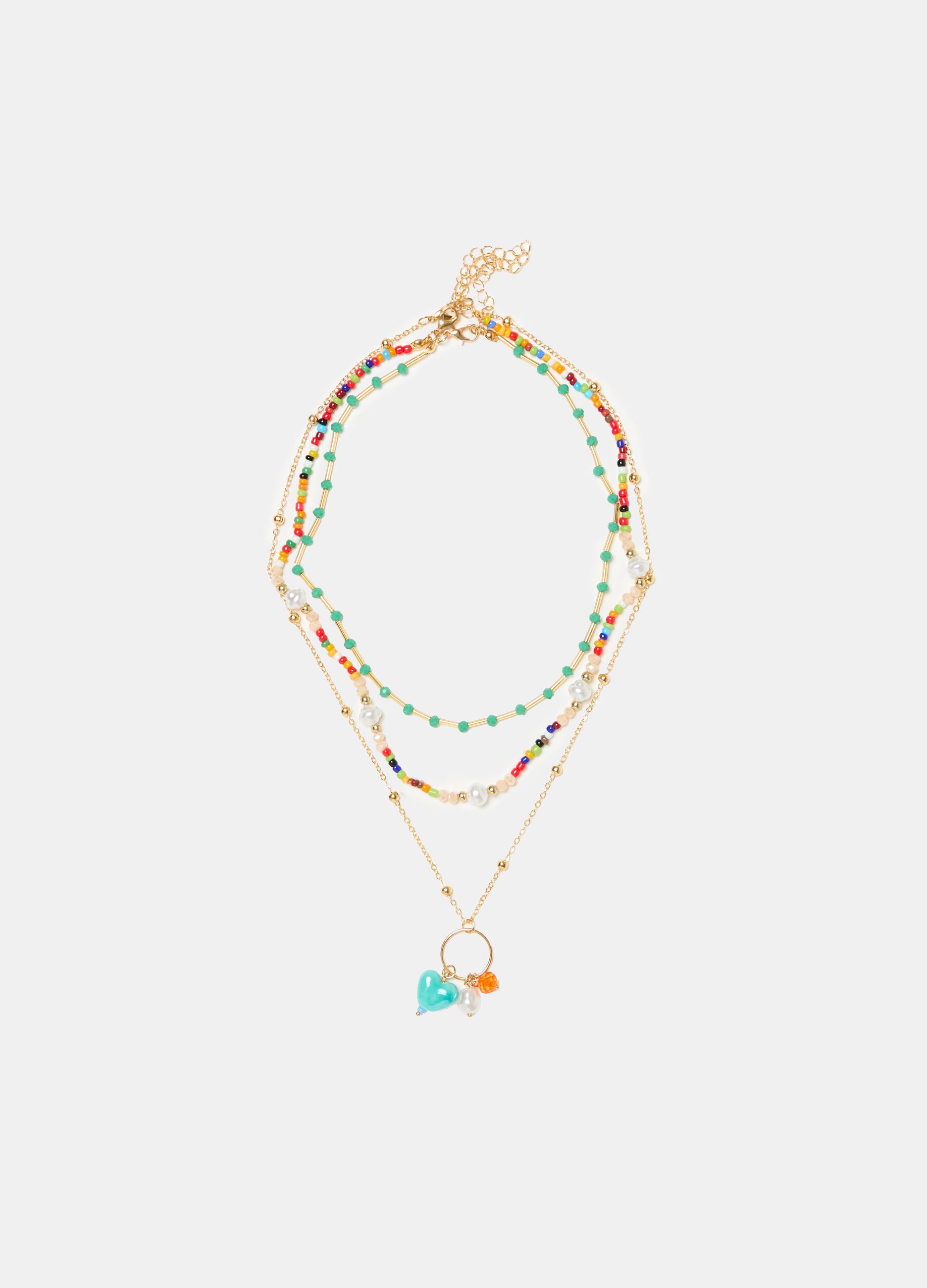 Three-pack necklaces with coloured beads