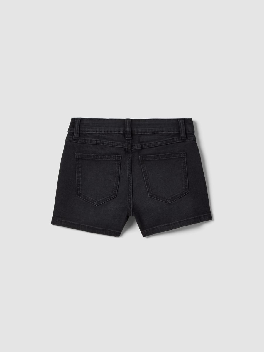 Schwarze Denim-Shorts f&uuml;r M&auml;dchen aus elastischem Baumwollmix, Slim Fit_1