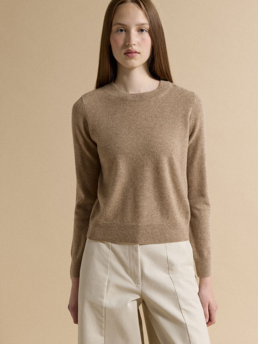 Beige pure cashmere crew-neck jumper_0