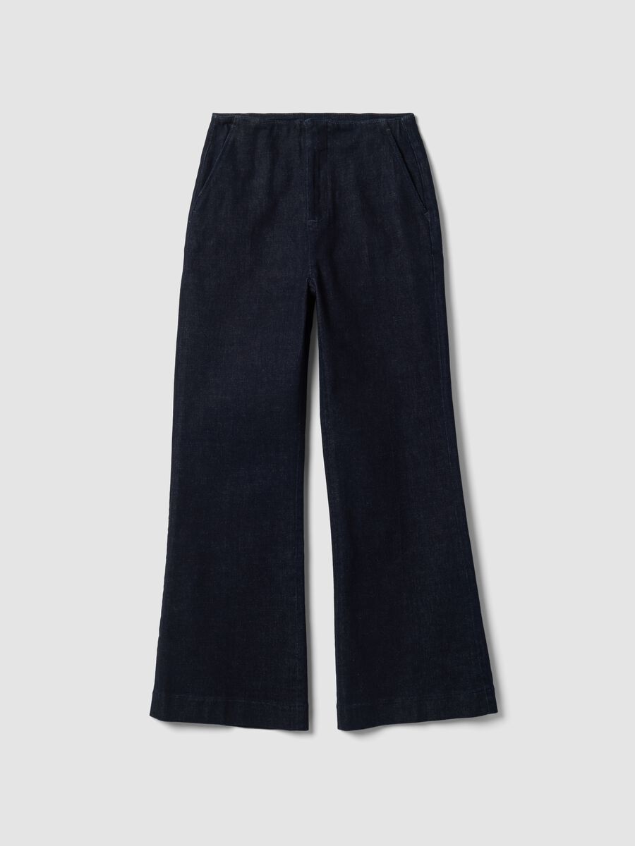Jeans azuis straight fit em algod&atilde;o el&aacute;stico_4