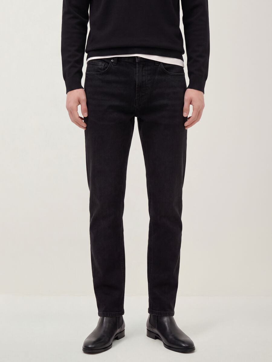 Black regular-fit jeans in a cotton, lyocell and viscose blend_1