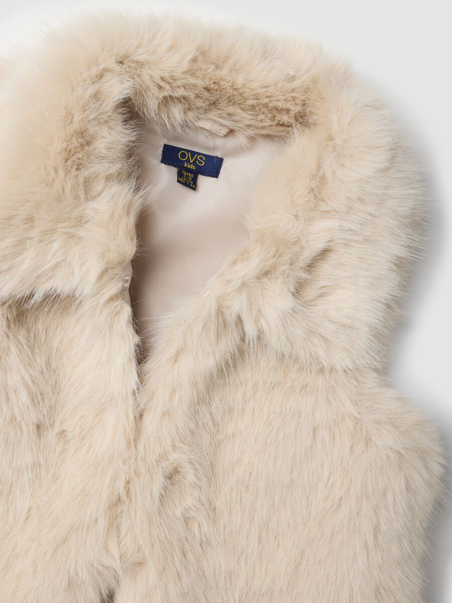 Beige gilet with wide collar and teddy effect_2