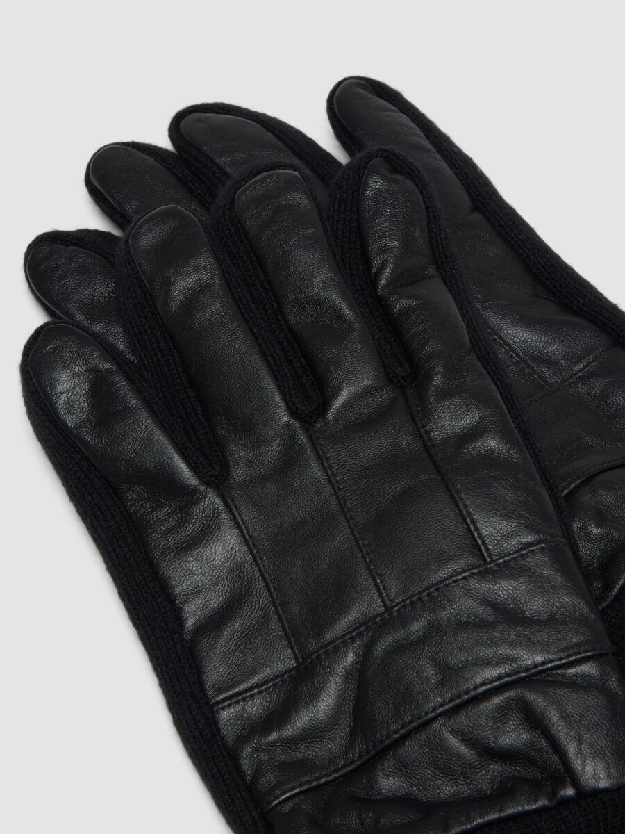 Schwarze Handschuhe aus echtem Lammleder mit Strickb&uuml;ndchen_2