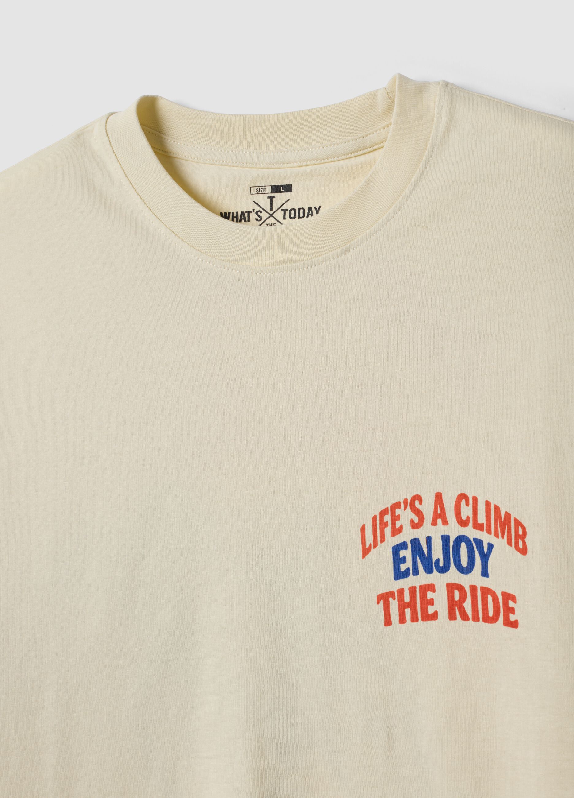 Beiges T-Shirt aus reinem Baumwolljersey mit Schriftzug, Regular Fit