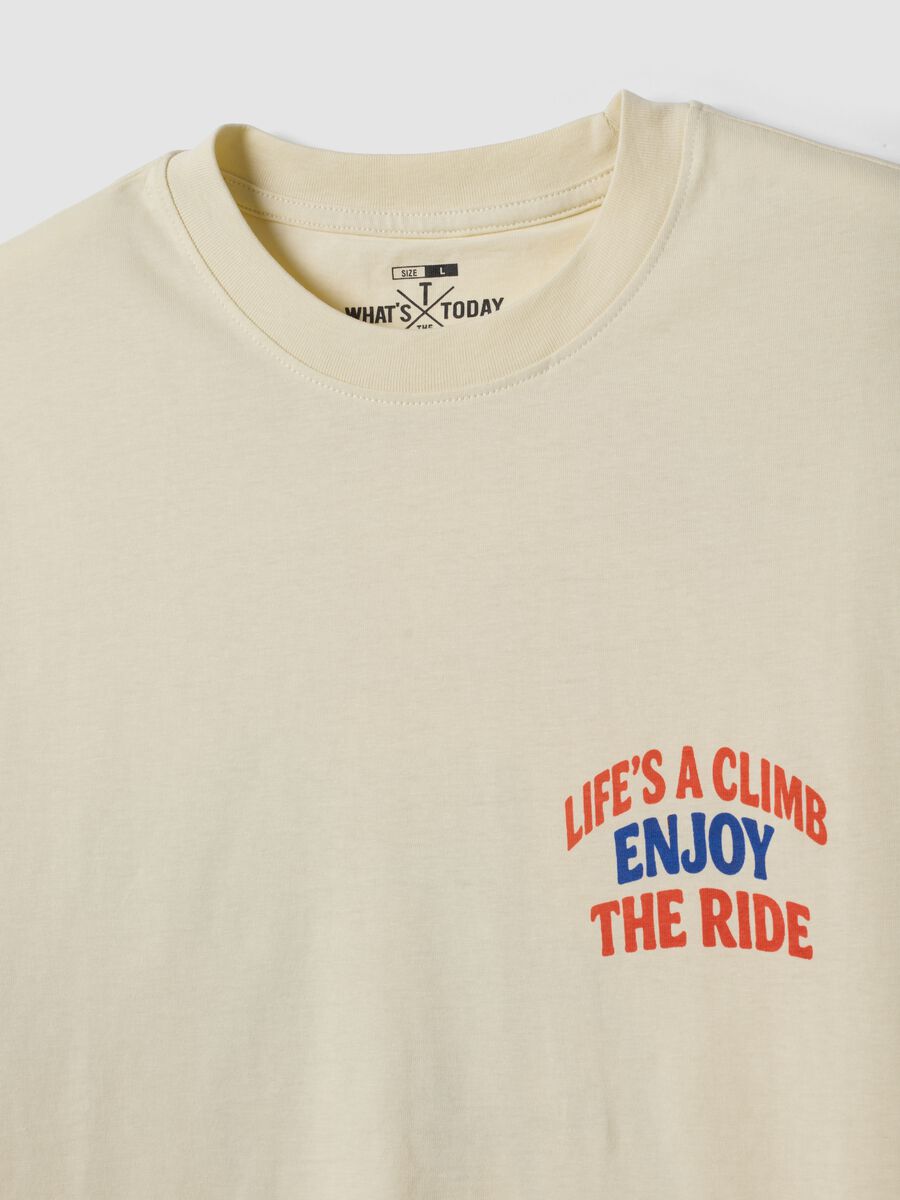 Beiges T-Shirt aus reinem Baumwolljersey mit Schriftzug, Regular Fit_5