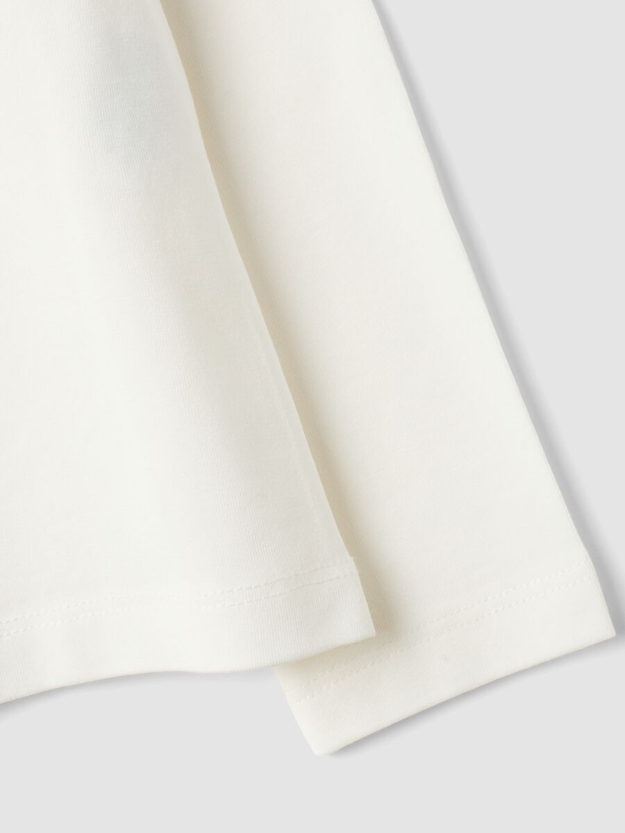 White stretch cotton T-shirt with teddy bear print for girls_3