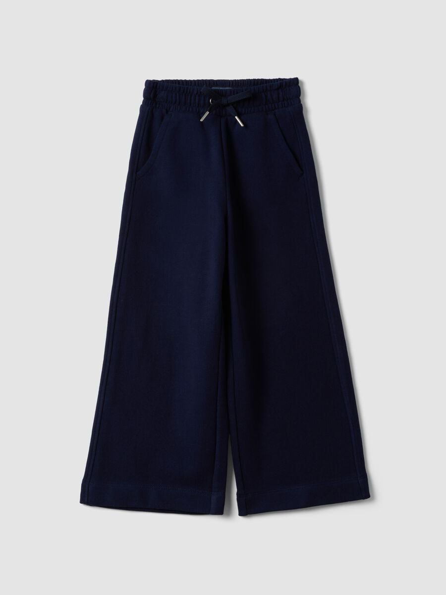 Pantaloni culotte blu in puro cotone organico per bambina_0