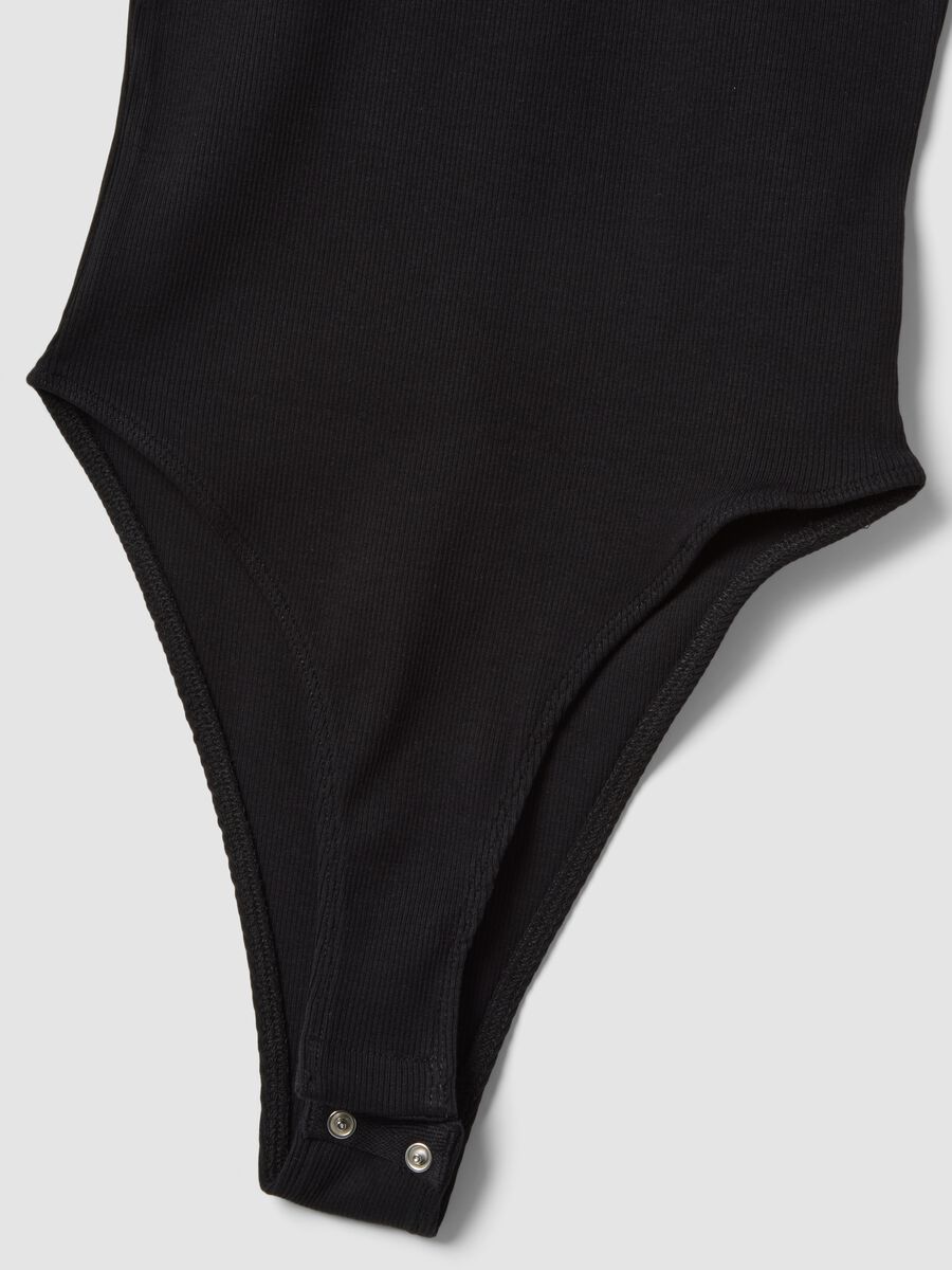 Black ribbed stretch-cotton bodysuit with wide neckline_1