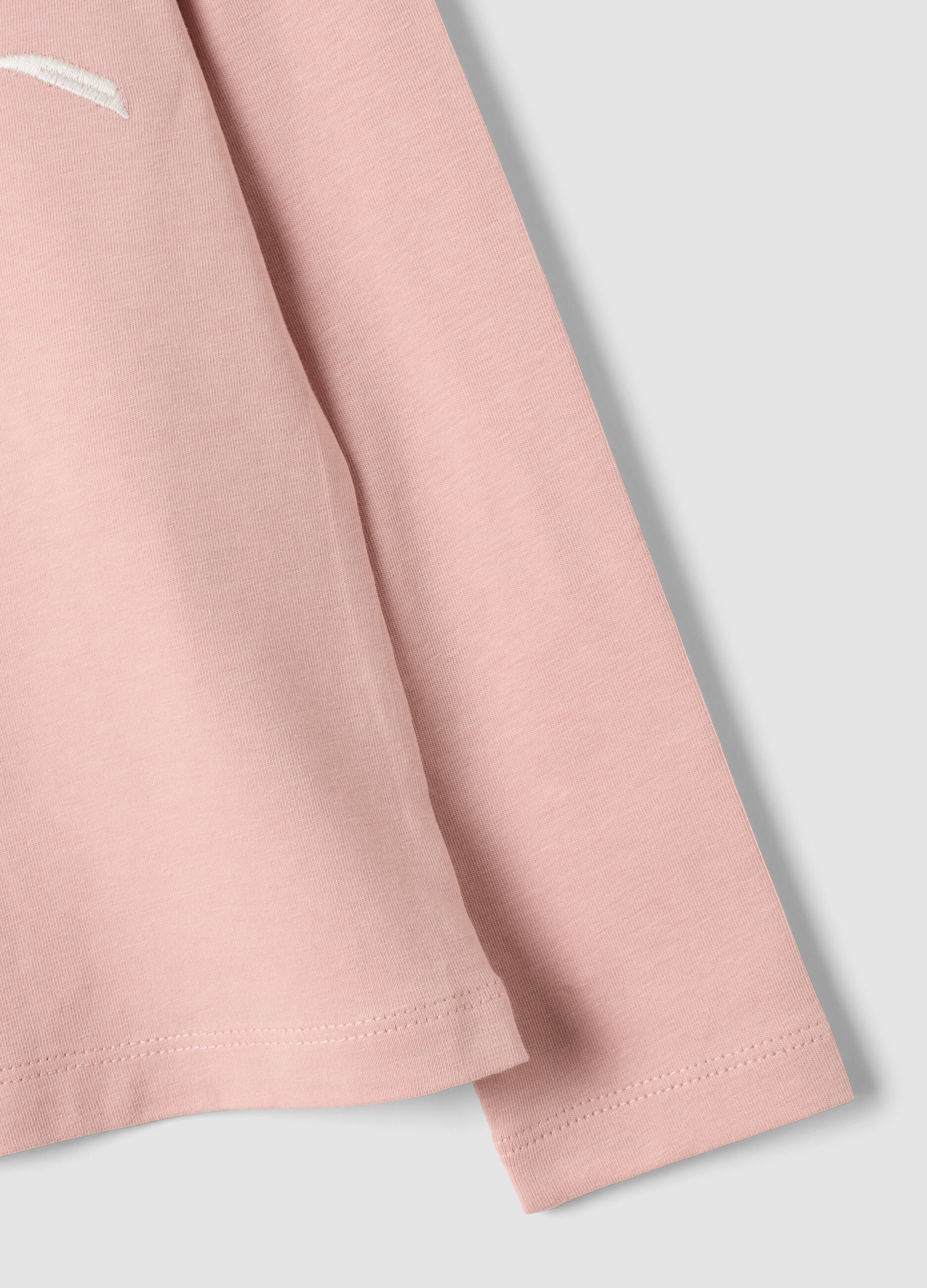 Pink stretch cotton T-shirt with bow embroidery for girls