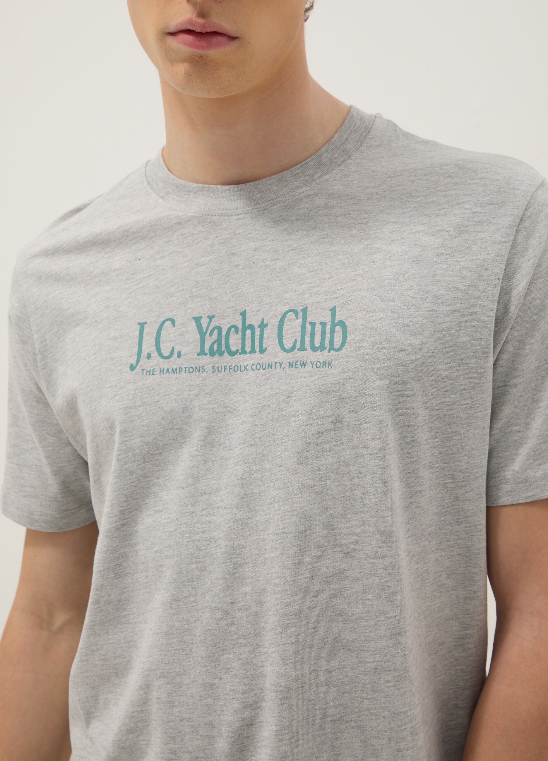 Grey cotton and viscose blend printed T-shirt