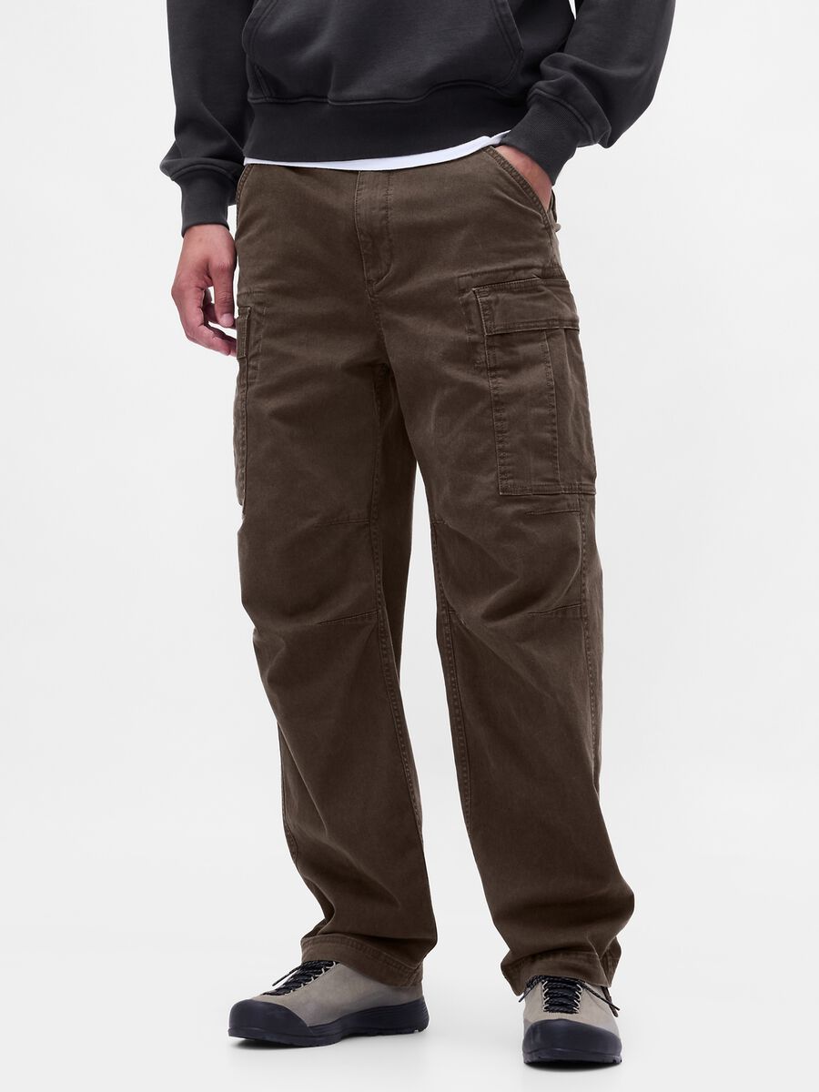 Pantalones cargo marrones de algod&oacute;n el&aacute;stico_1