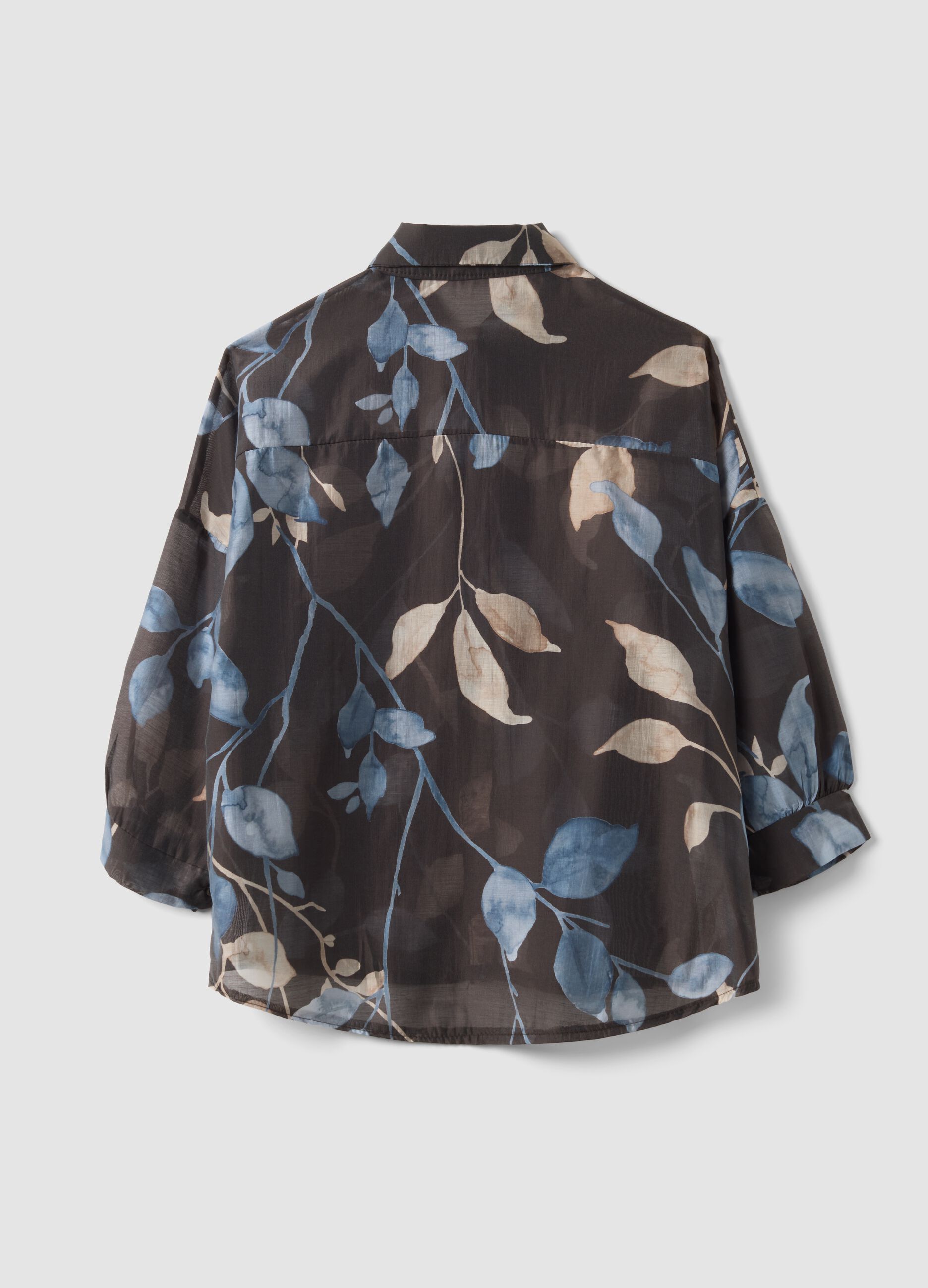 Brown lyocell-blend regular-fit shirt with foliage print