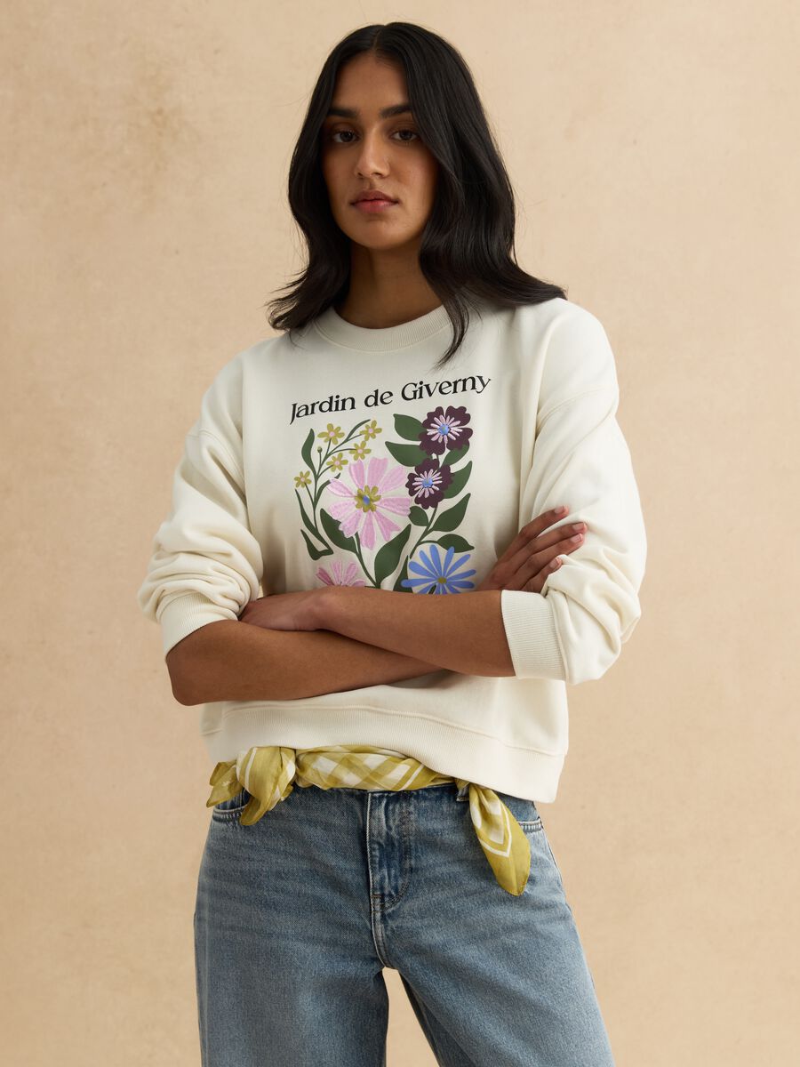 Sweat-shirt beige regular fit en m&eacute;lange de coton avec impression_2