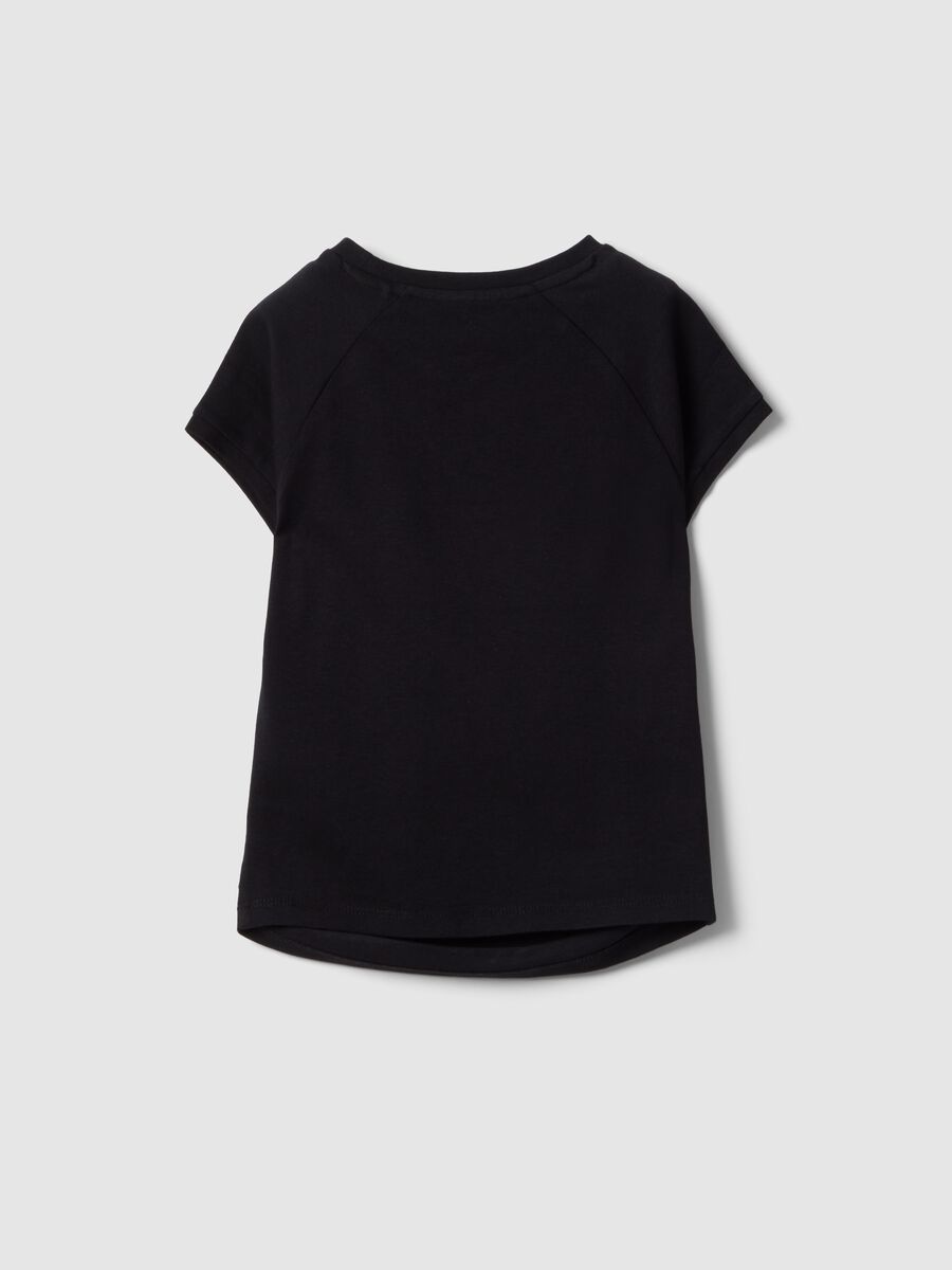 Girls' black stretch cotton slim fit t-shirt with slogan_4