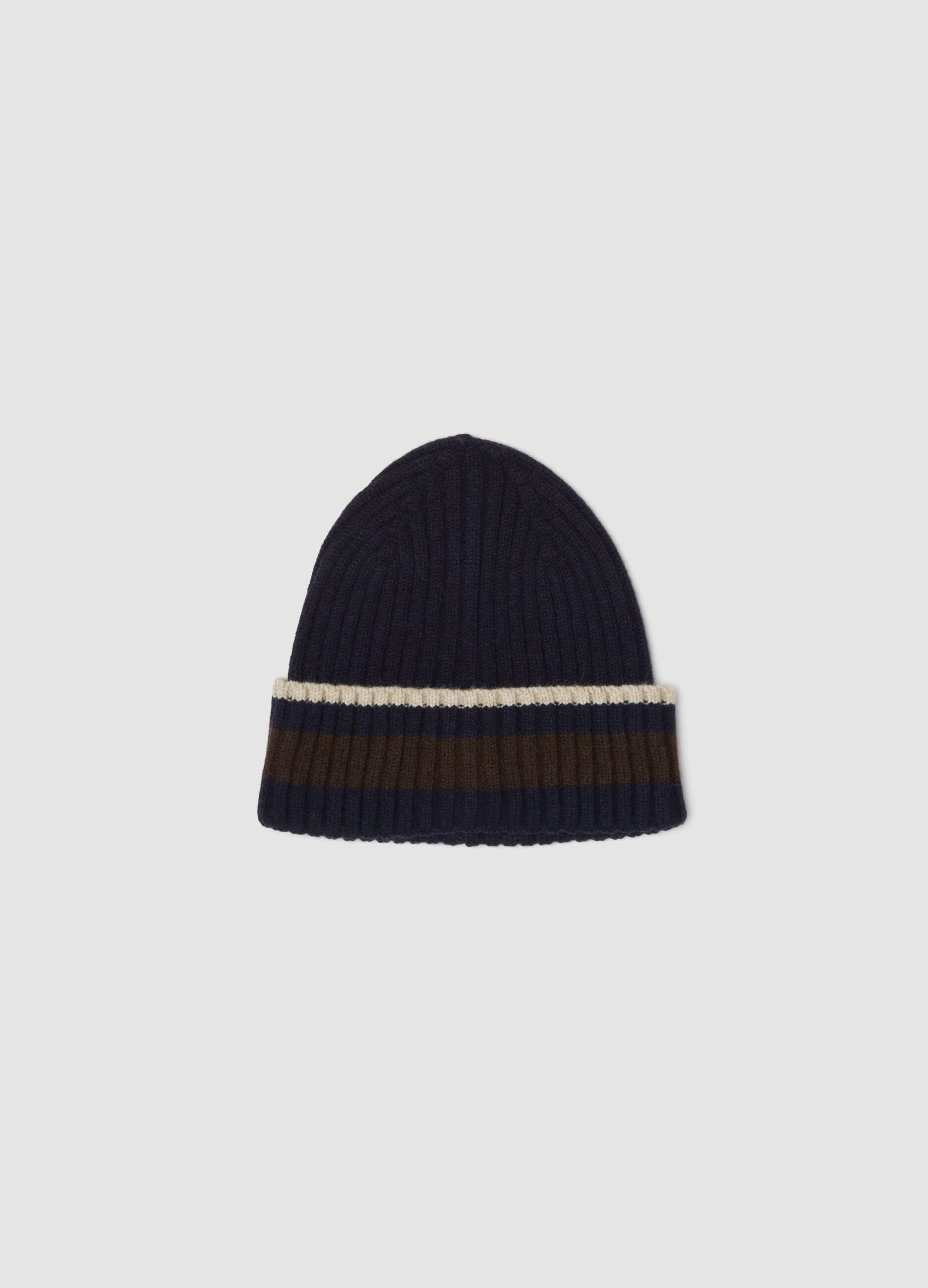 Navy ribbed viscose and wool blend beanie
