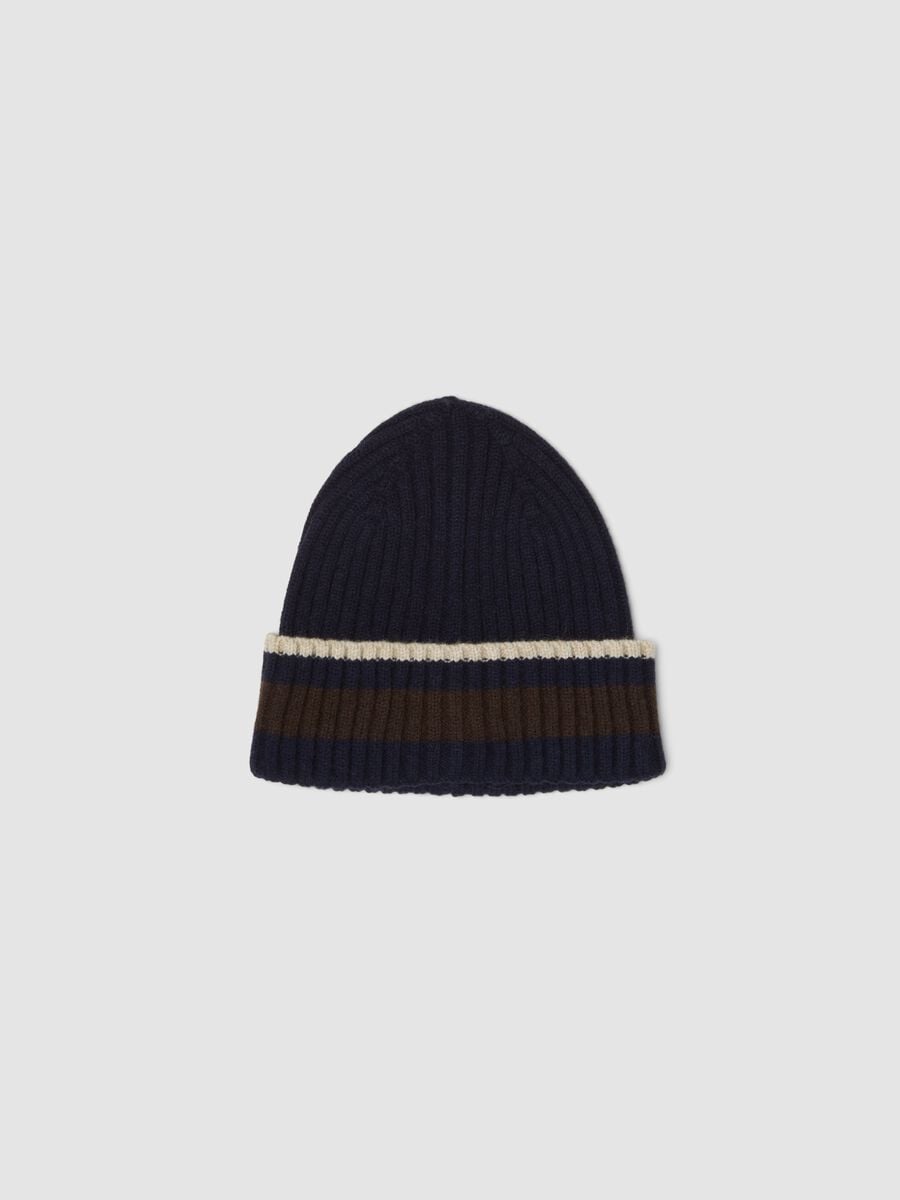 Navy ribbed viscose and wool blend beanie_0