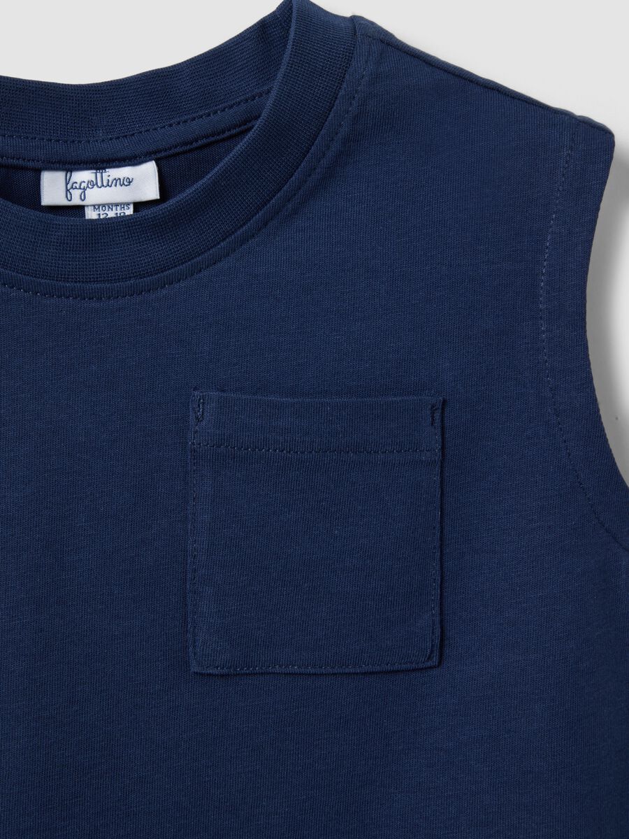 Blue pure cotton regular fit boys' tank top with pocket_2
