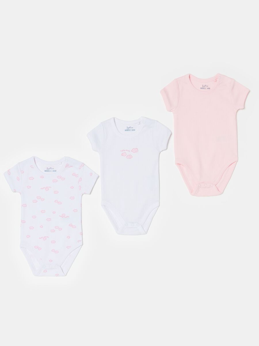 Three-pack short-sleeved bodysuits with print_0