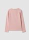 Pink stretch organic cotton T-shirt with printed detail for girls_1