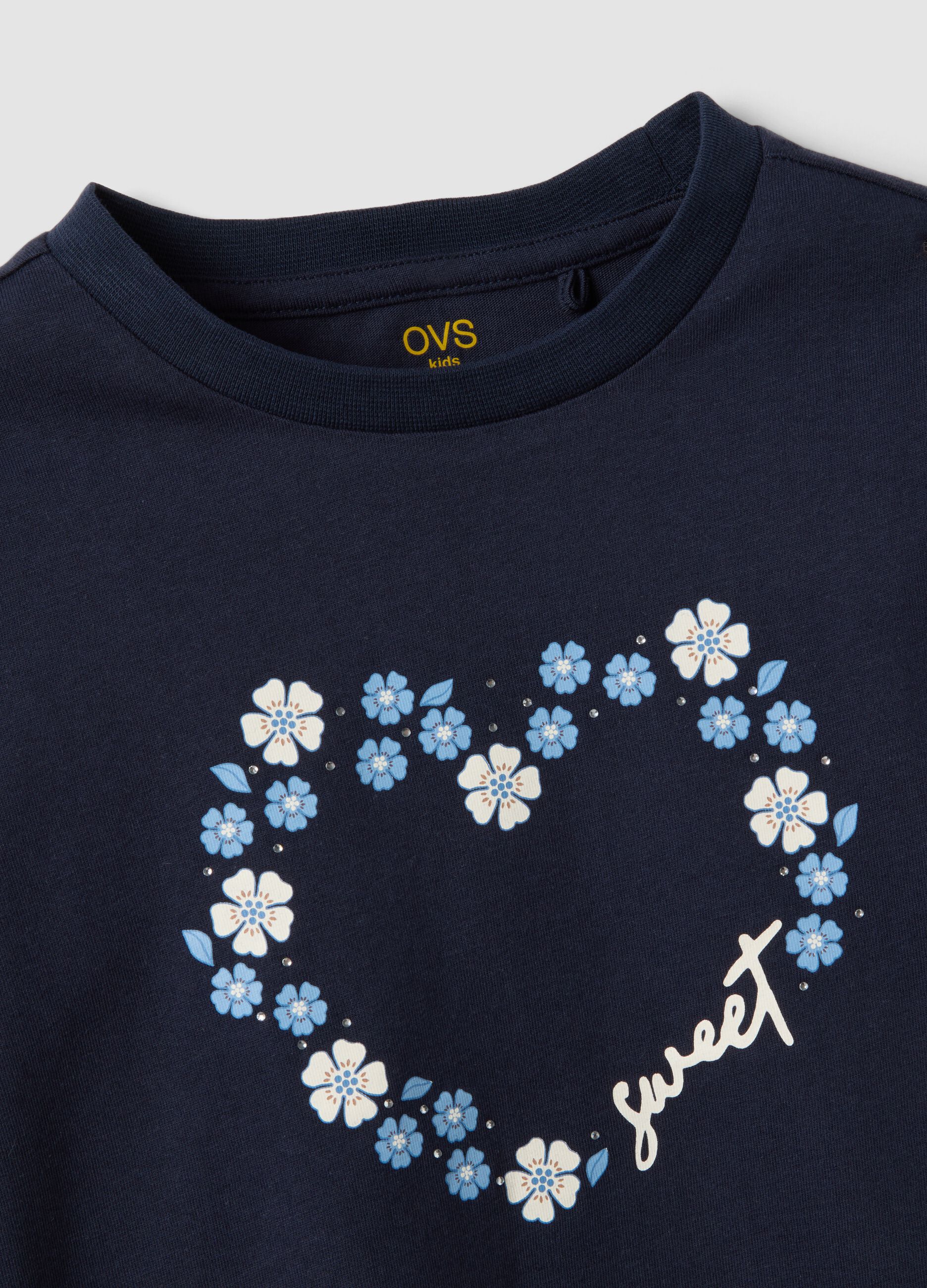 Blue organic cotton crew-neck T-shirt