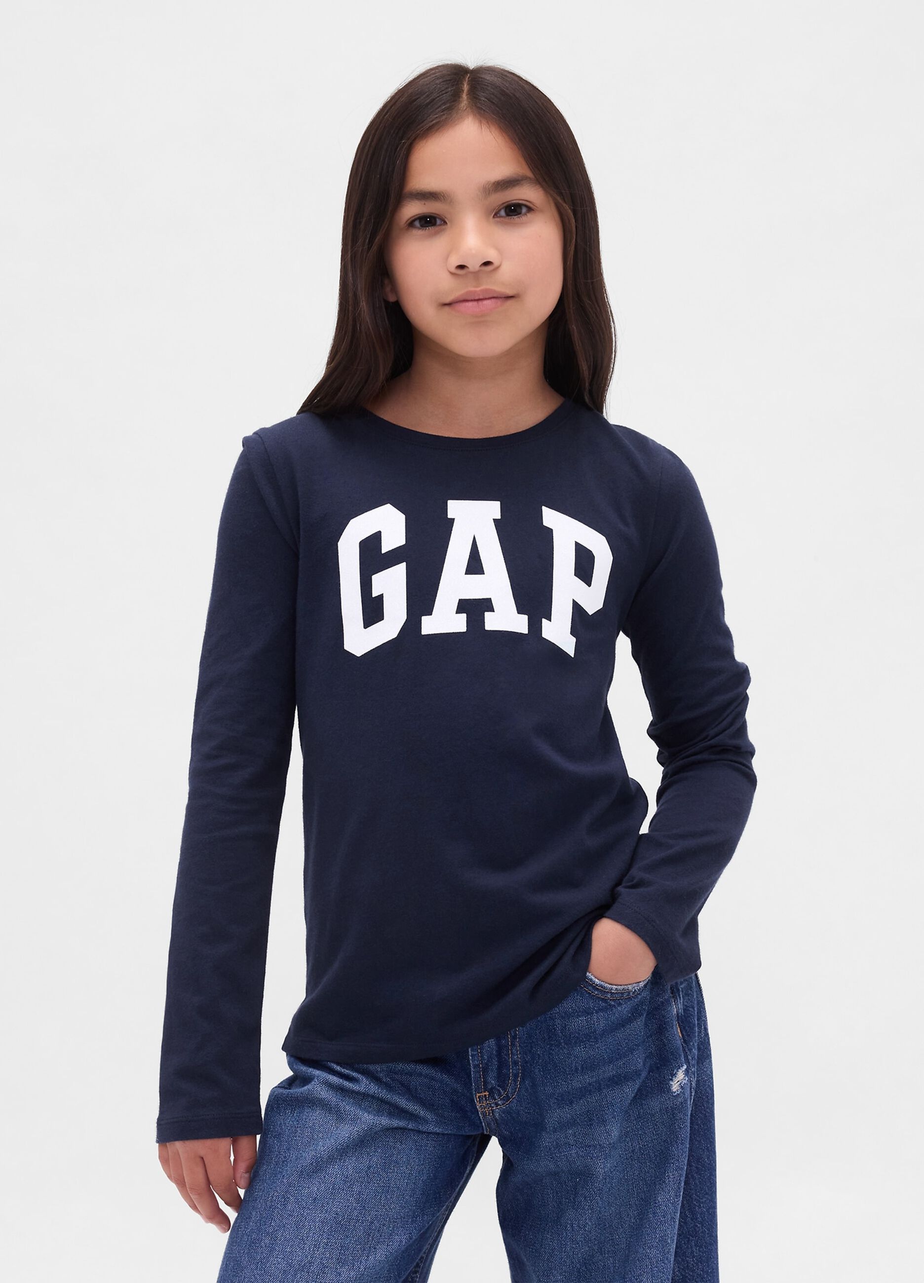 Blaue Langarm-T-Shirt aus reiner Baumwolle mit GAP-Logo