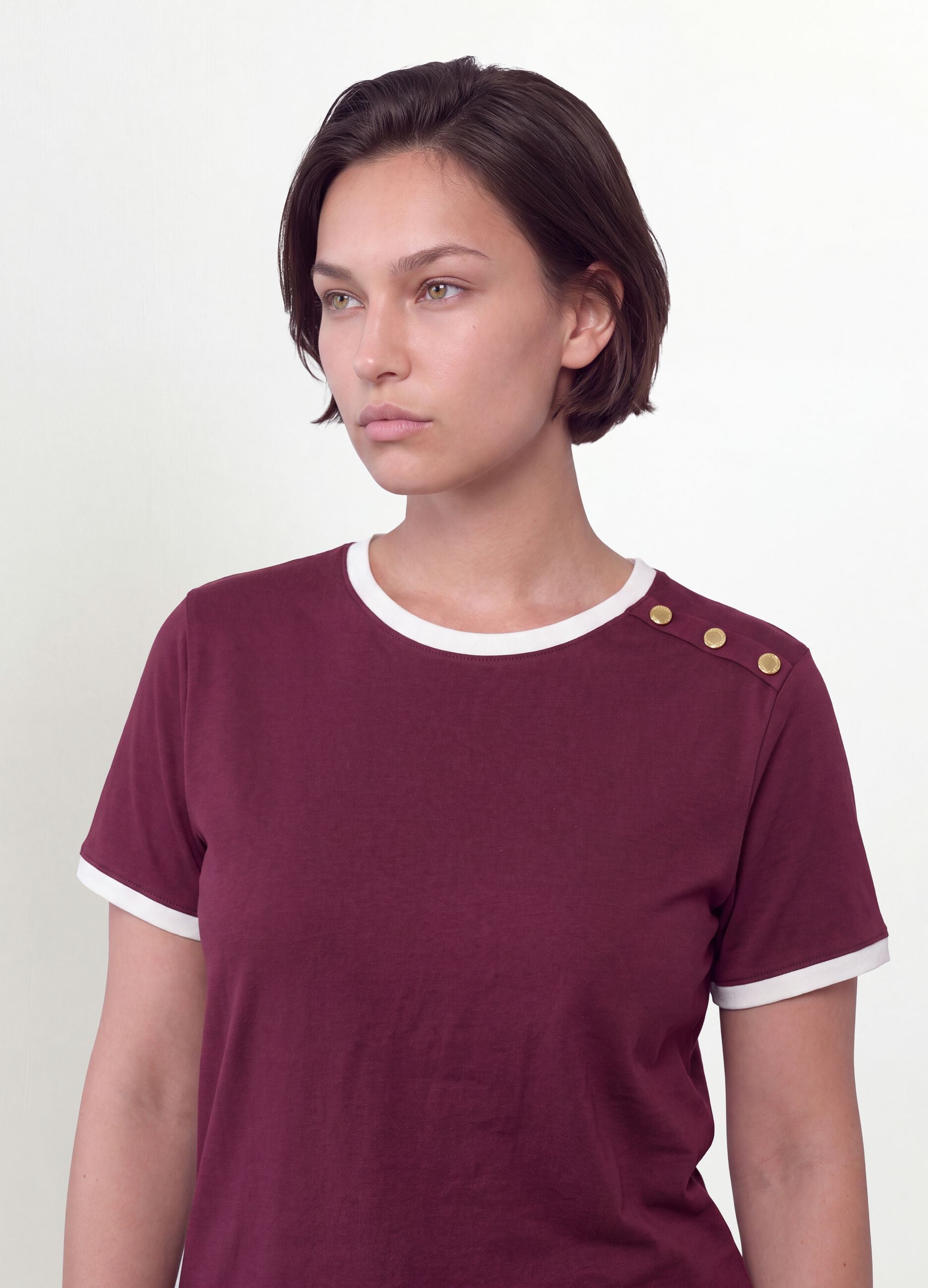 Red pure cotton T-shirt with buttons, regular fit