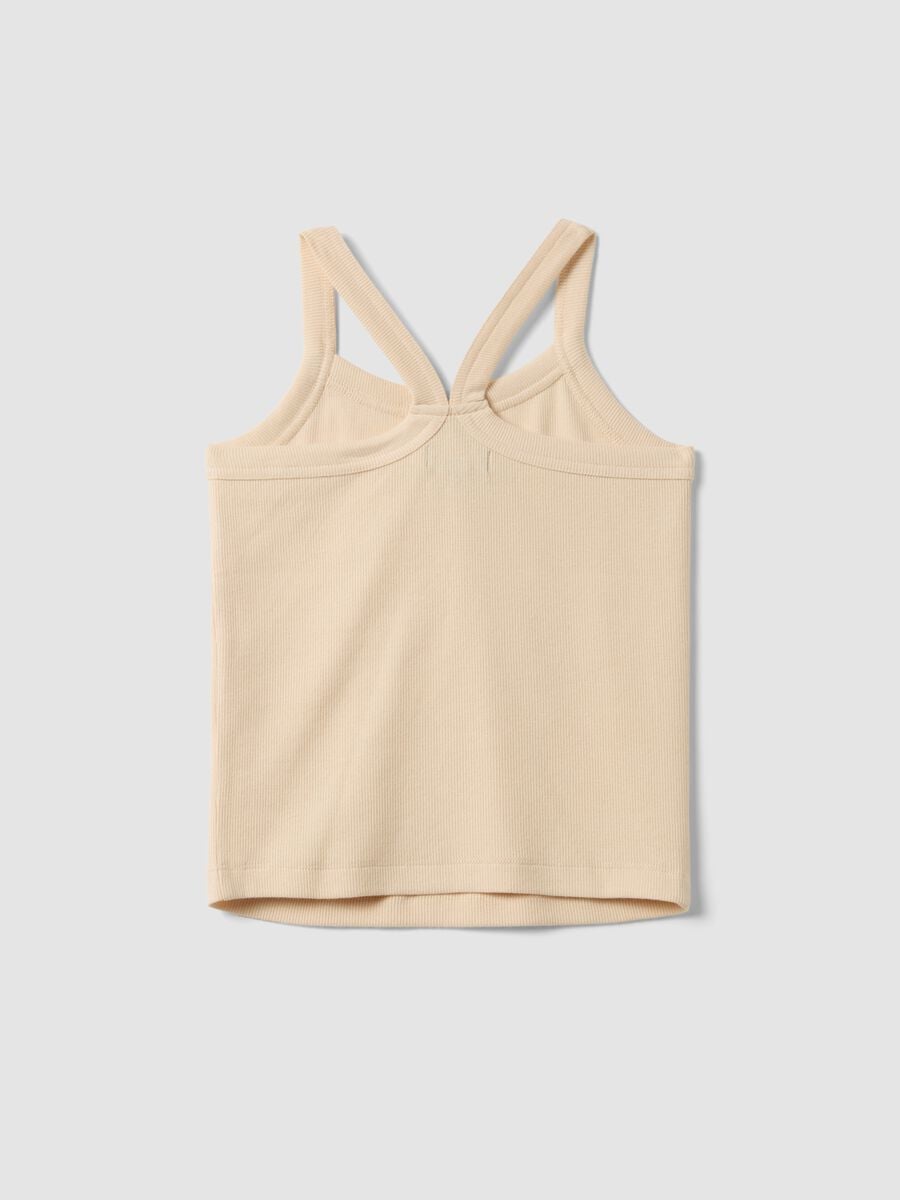 Girls&rsquo; beige ribbed stretch cotton fitted tank top_4