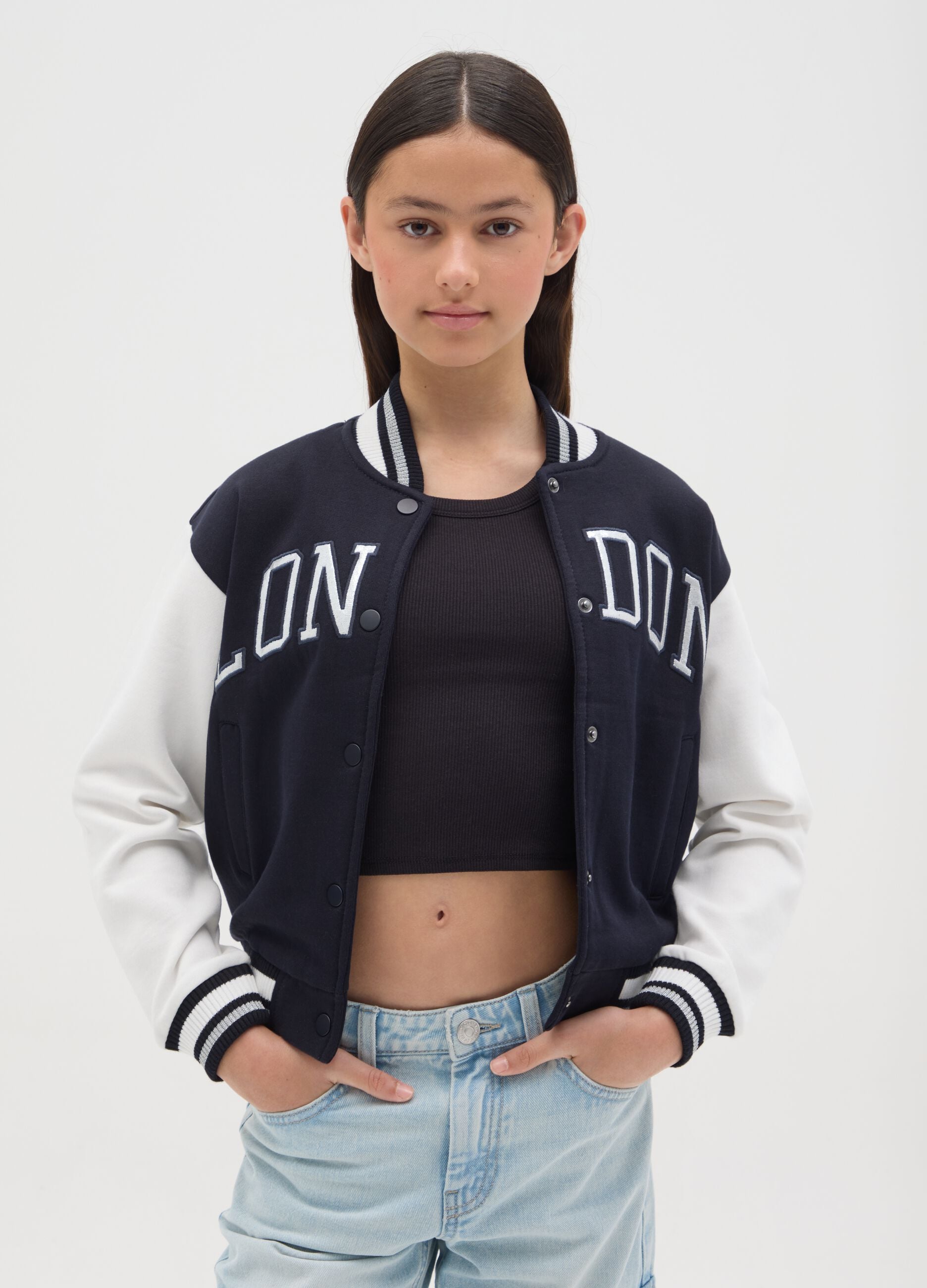 Varsity bomber jacket with "London" embroidery