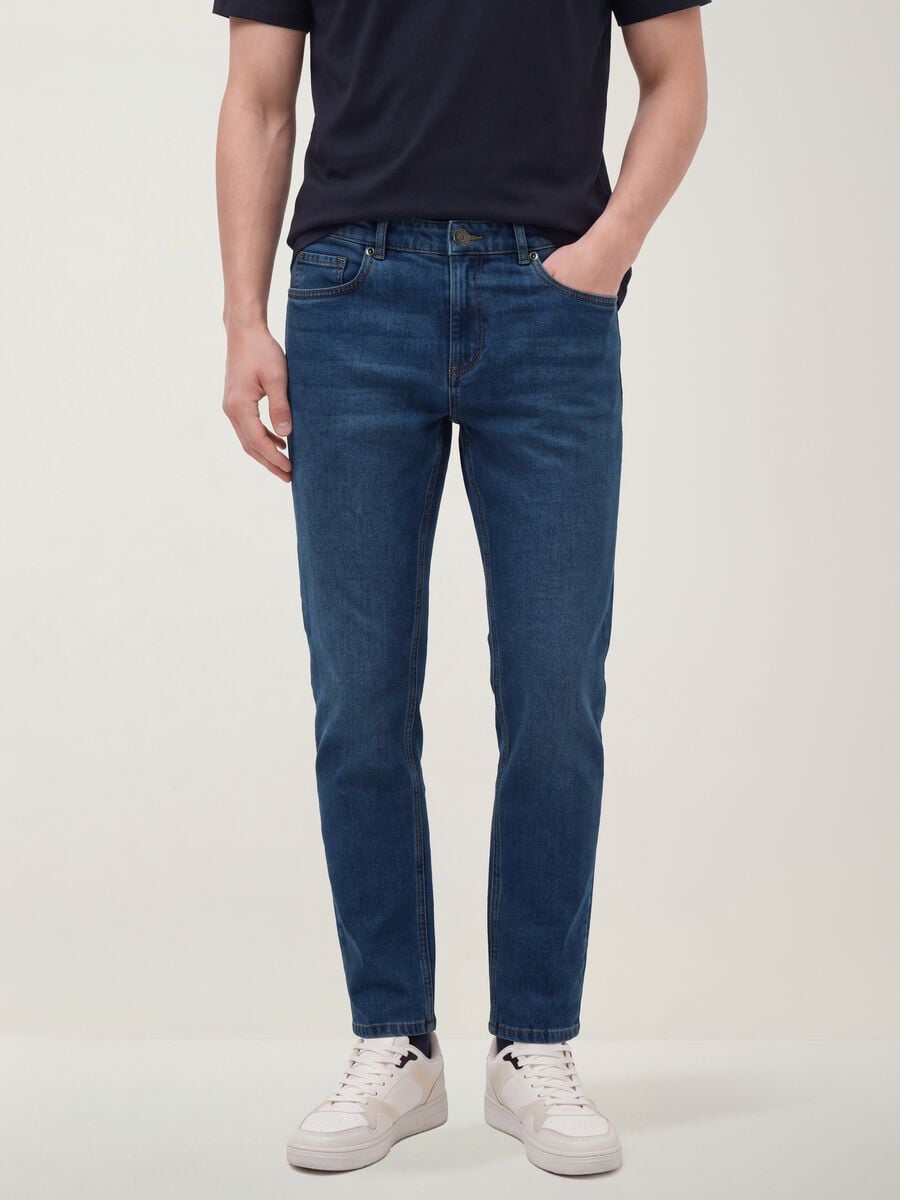 Blue denim slim-fit jeans in cotton and viscose blend_1