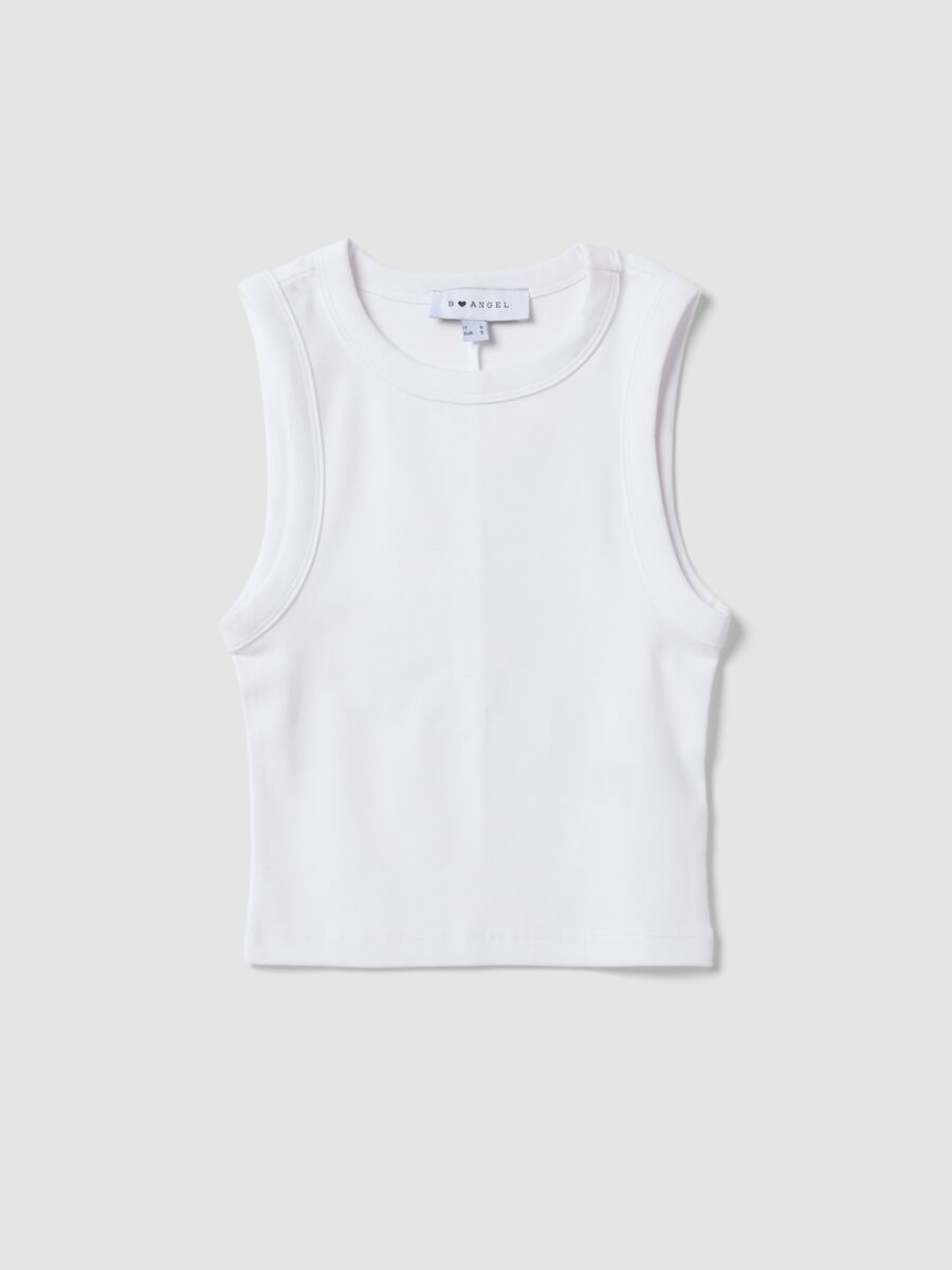 Weisses Cropped-Tanktop aus elastischer Baumwolle_4